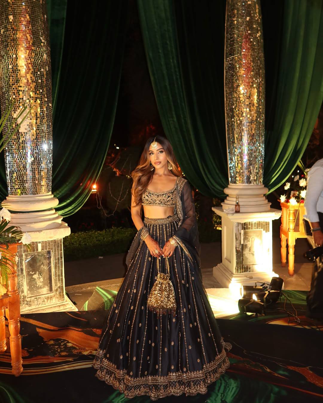 Black Crepe Silk Sequins Lehenga Set
