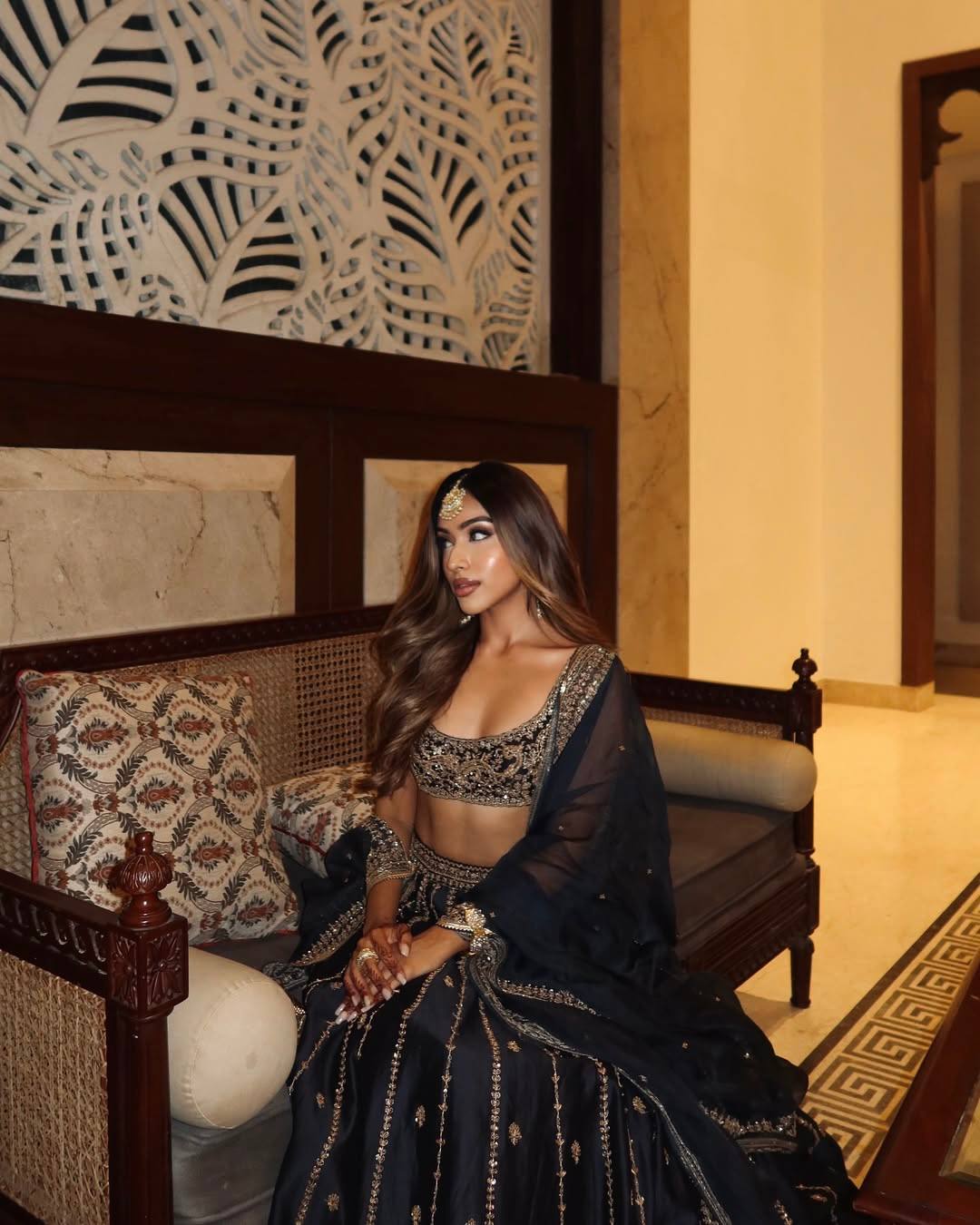Black Crepe Silk Sequins Lehenga Set