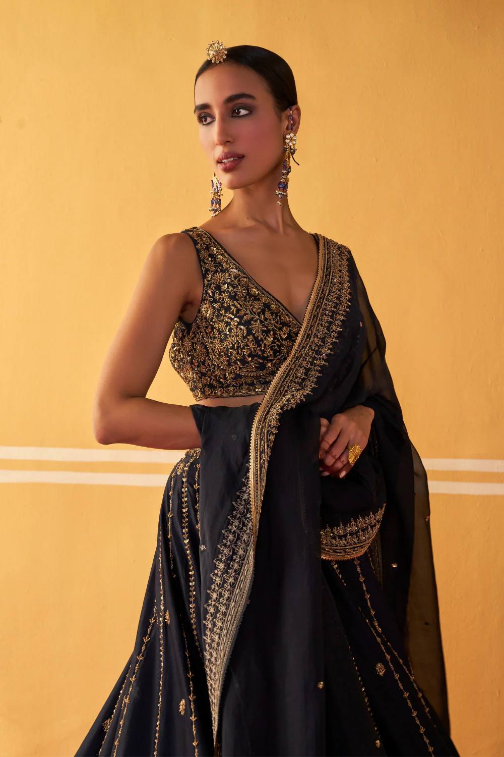 Black Crepe Silk Sequins Lehenga Set