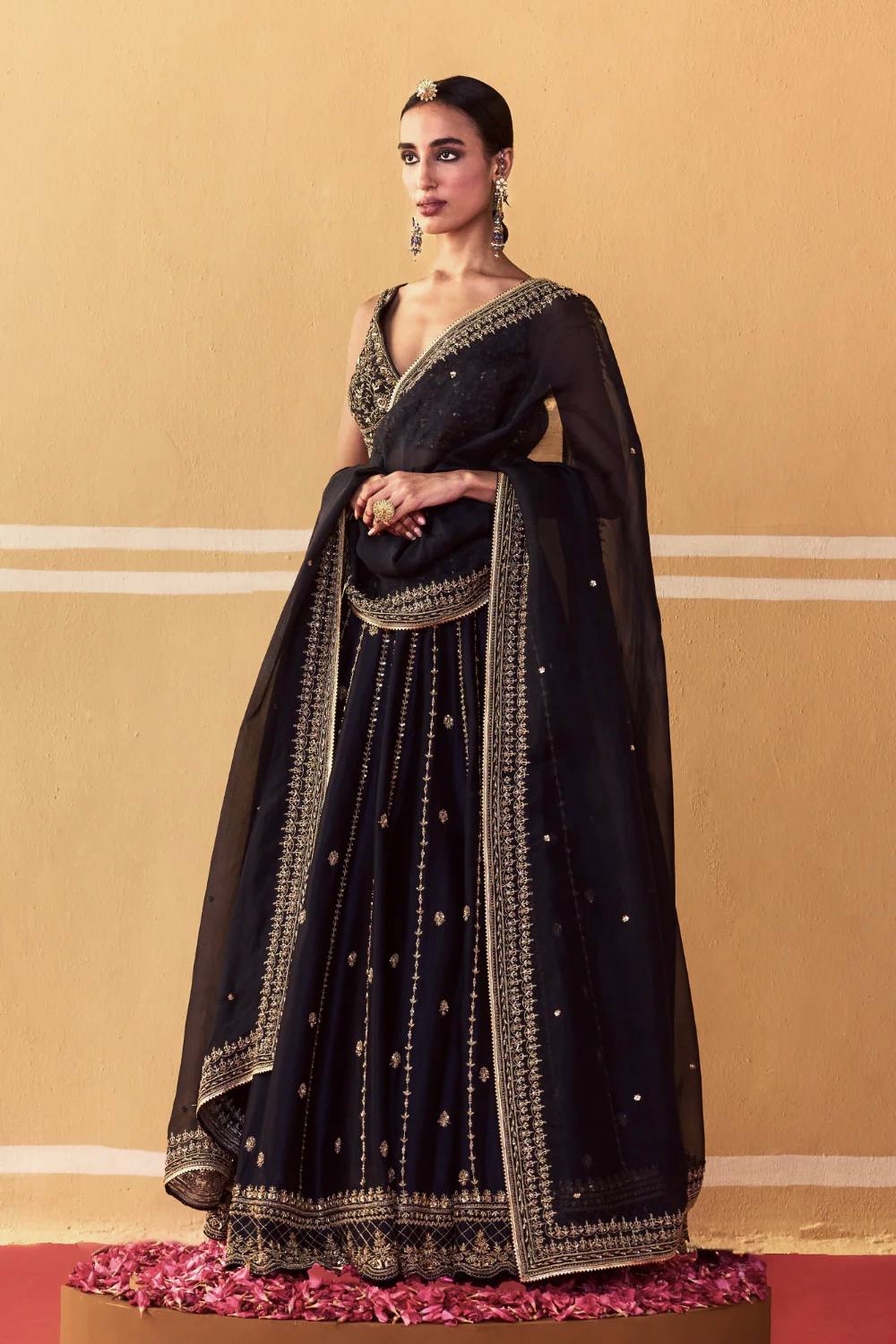 Black Crepe Silk Sequins Lehenga Set
