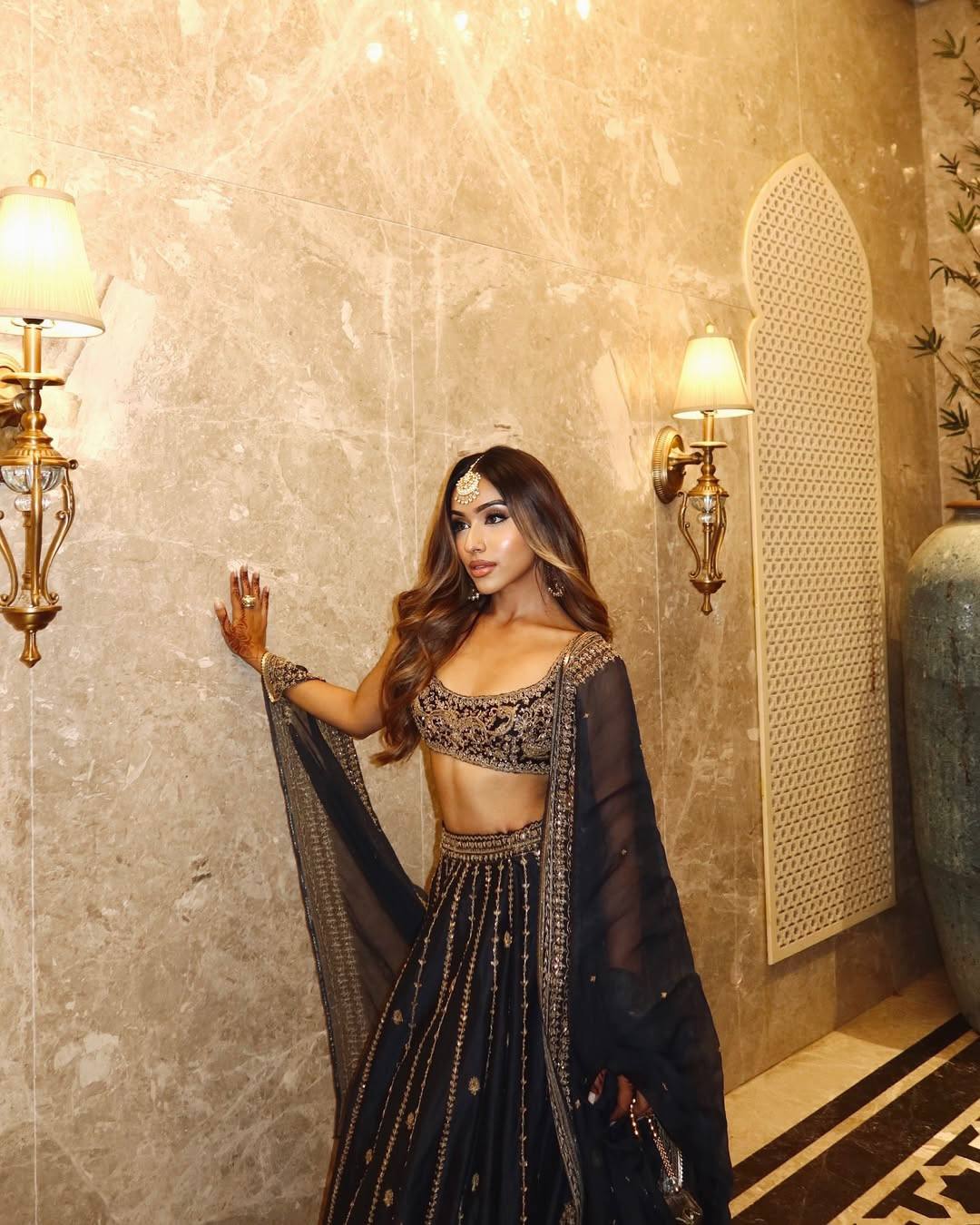 Black Crepe Silk Sequins Lehenga Set