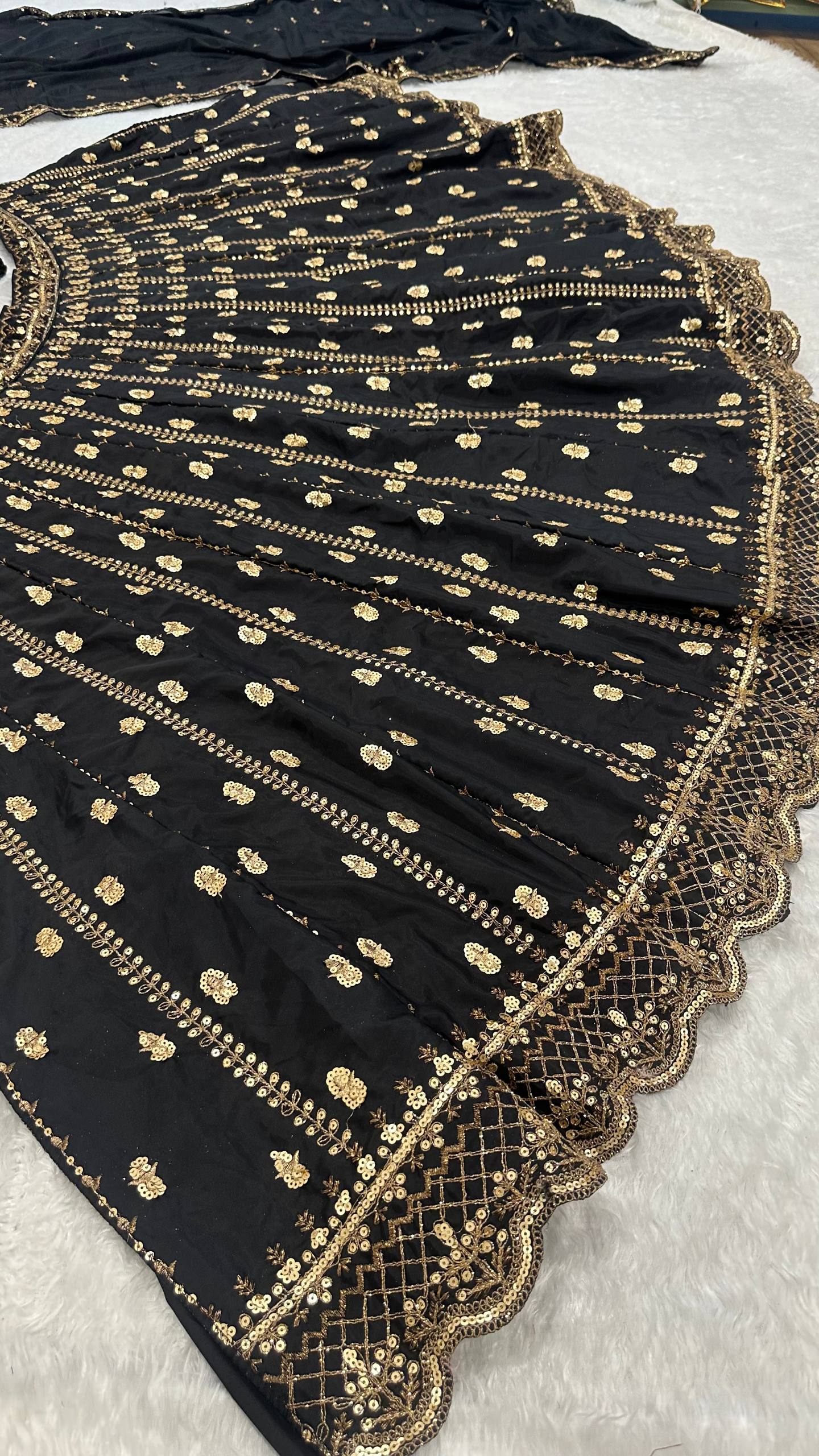 Black Crepe Silk Sequins Lehenga Set