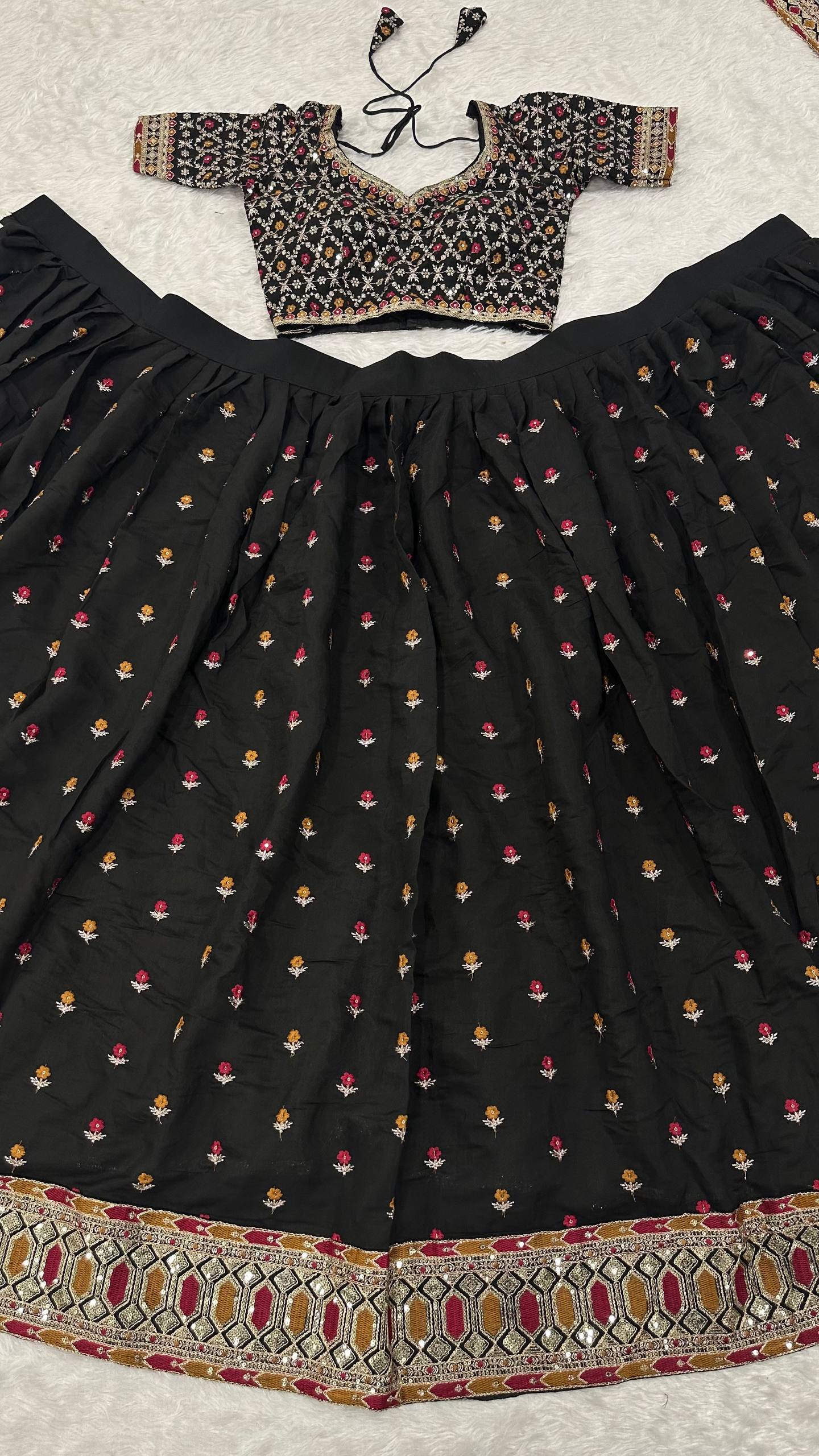 Black Designer Dori Work Lehenga Set