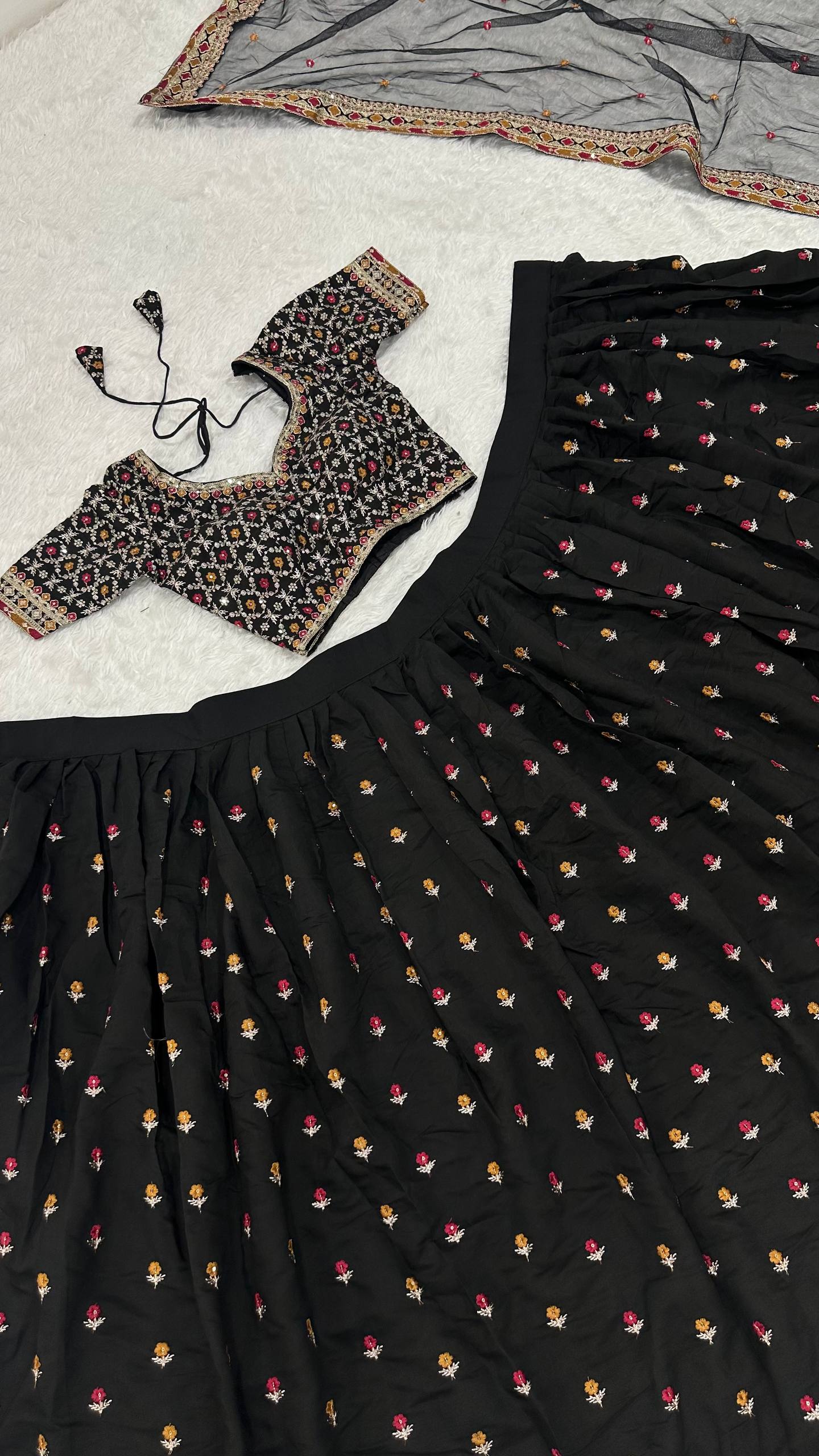 Black Designer Dori Work Lehenga Set