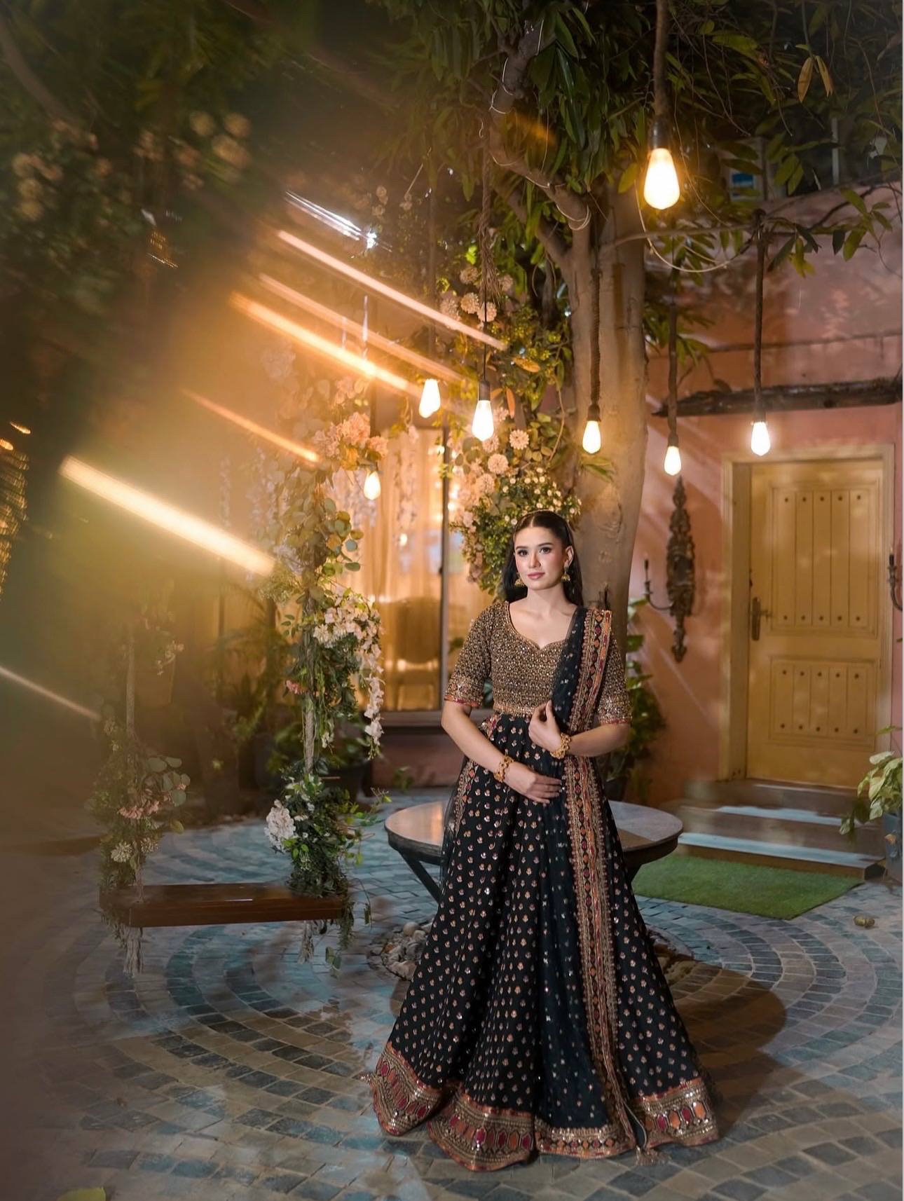 Black Designer Dori Work Lehenga Set