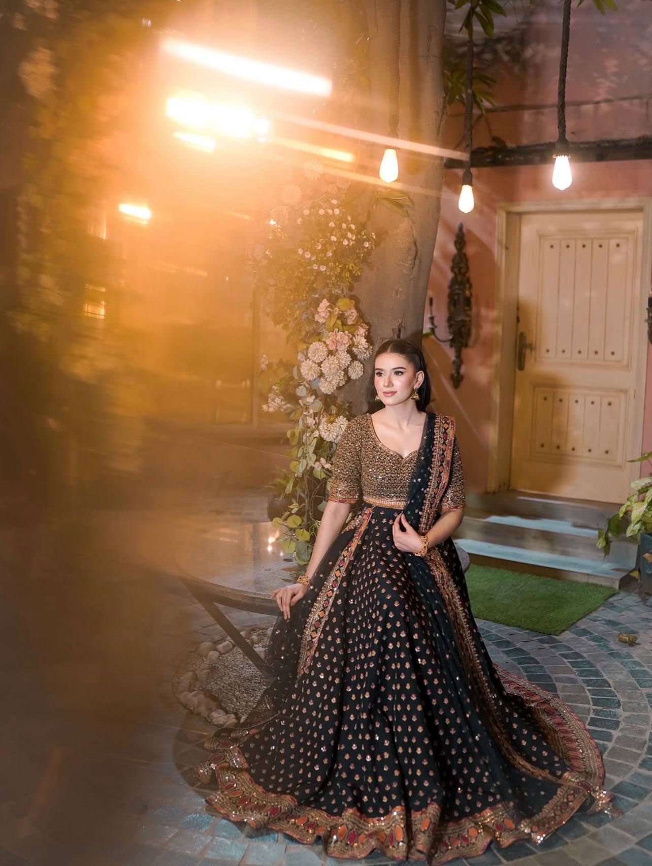 Black Designer Dori Work Lehenga Set