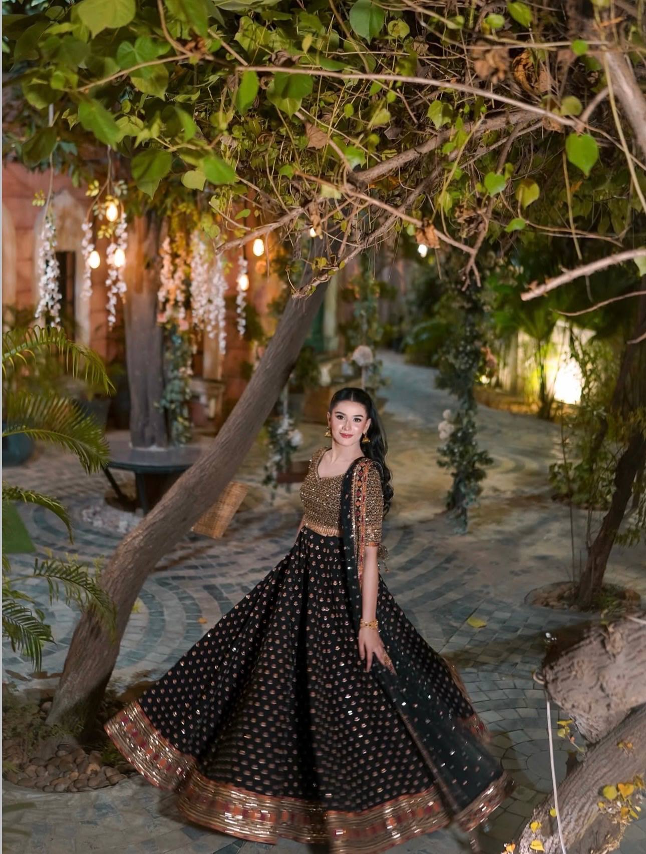 Black Designer Dori Work Lehenga Set