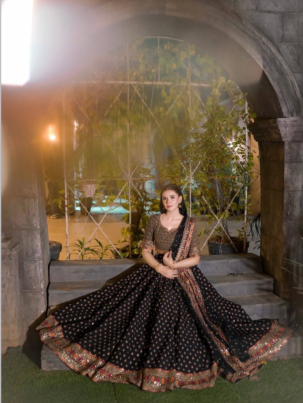 Black Designer Dori Work Lehenga Set