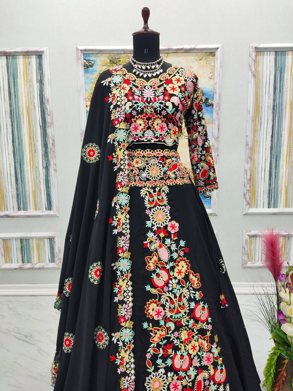 Black Designer Full Stitched Lehenga-Choli Set with Heavy Embroidery