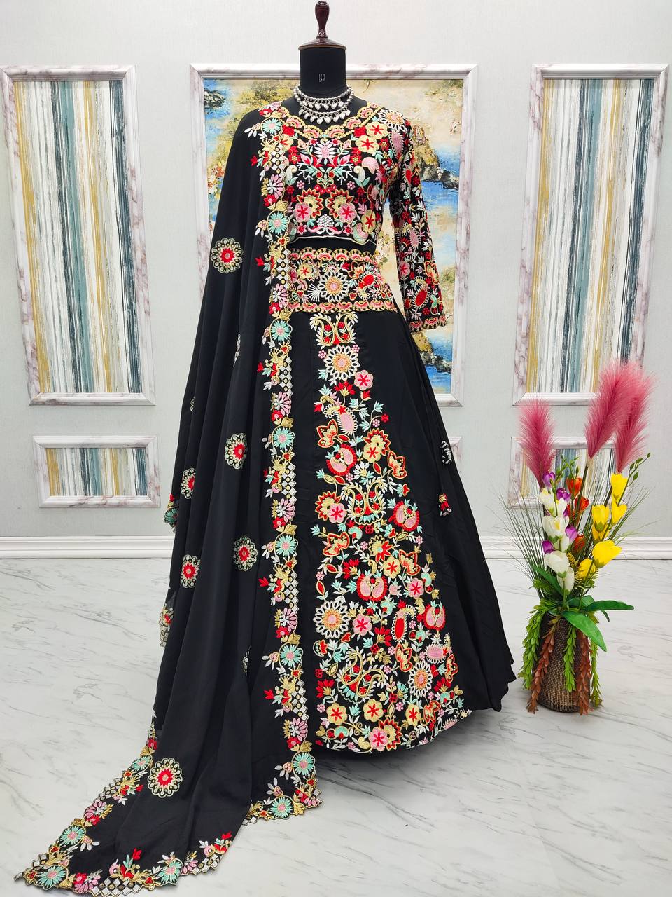 Black Designer Full Stitched Lehenga-Choli Set with Heavy Embroidery