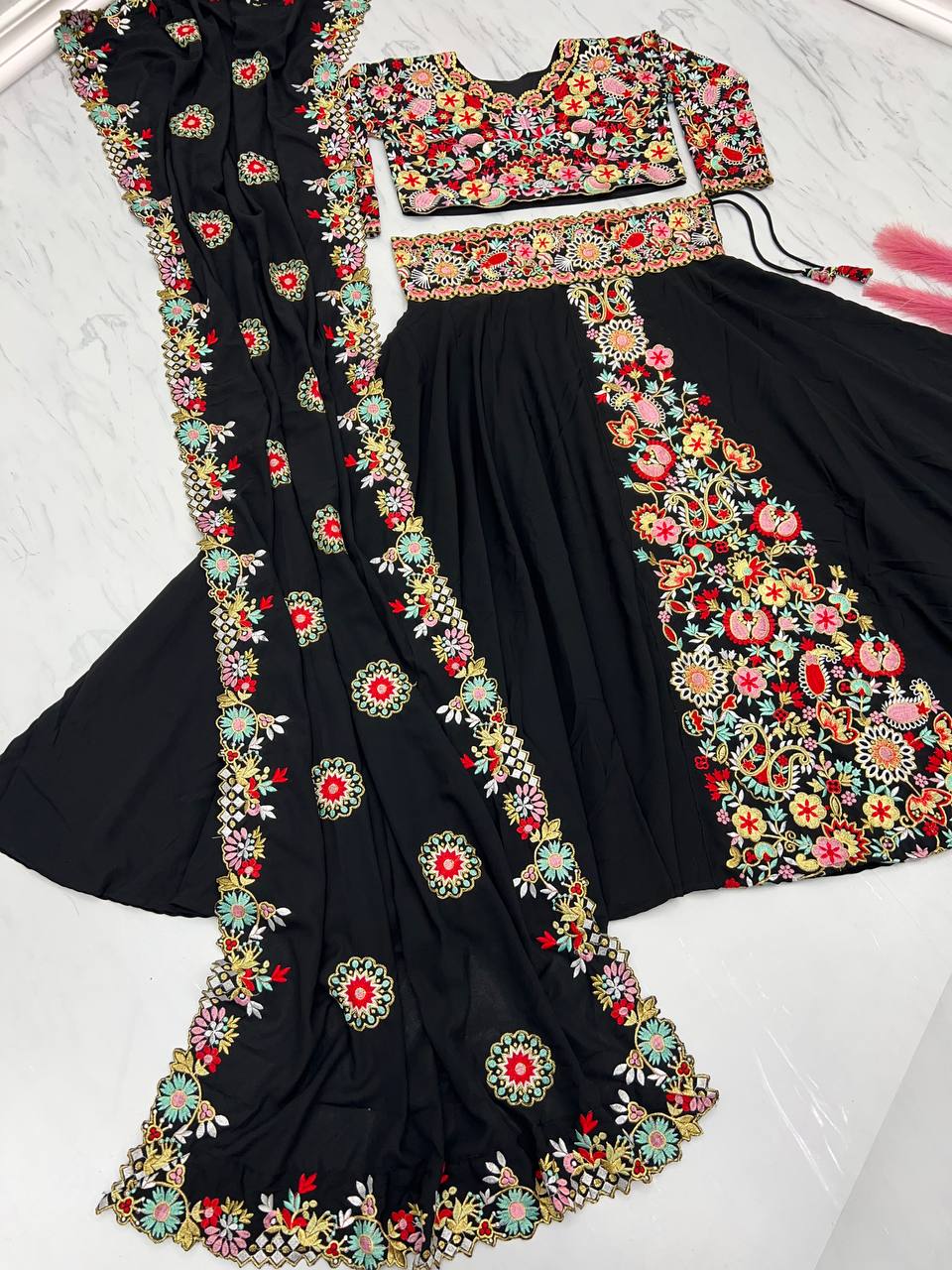 Black Designer Full Stitched Lehenga-Choli Set with Heavy Embroidery