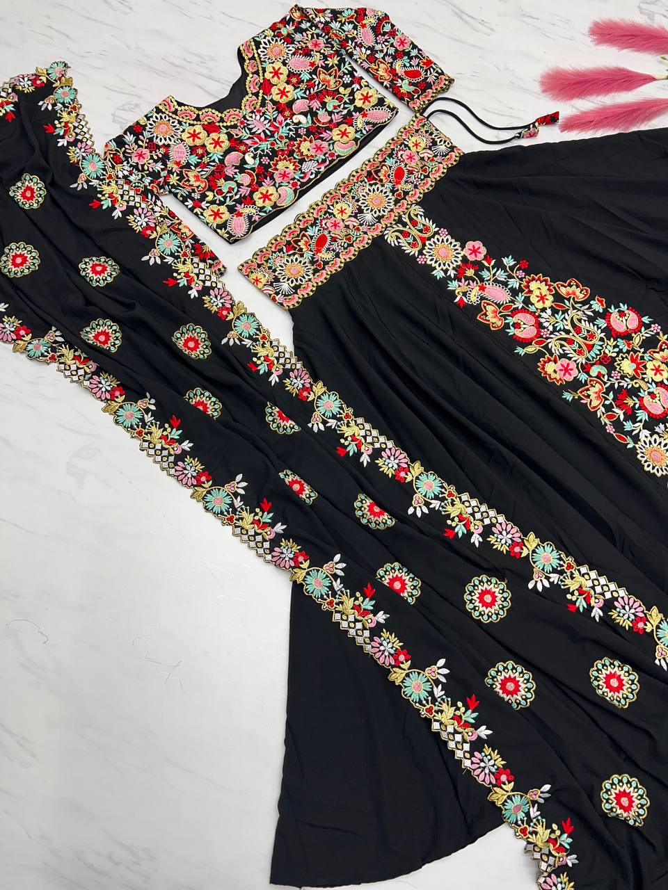 Black Designer Full Stitched Lehenga-Choli Set with Heavy Embroidery