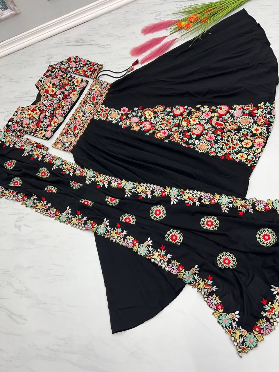 Black Designer Full Stitched Lehenga-Choli Set with Heavy Embroidery