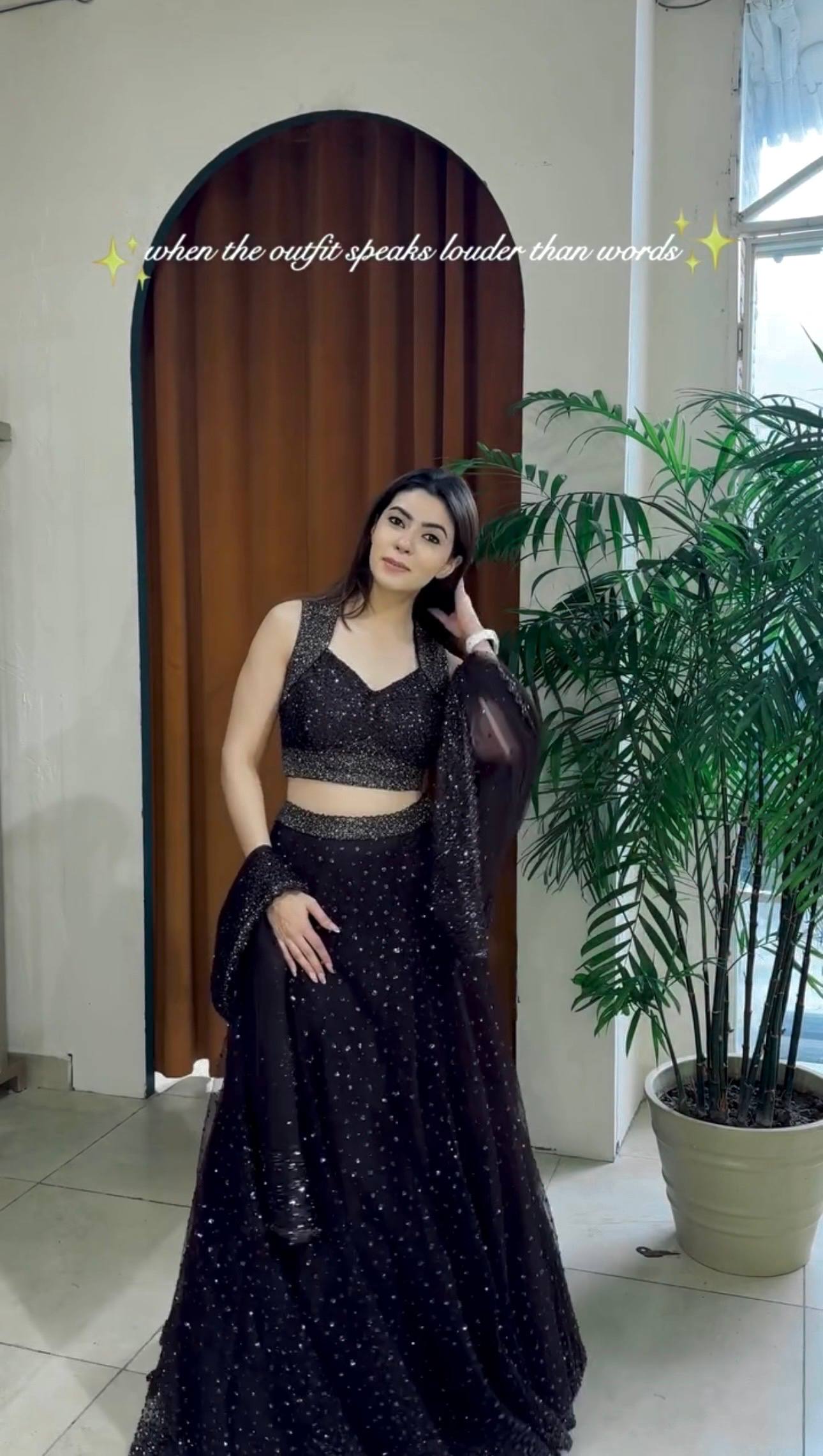 Black Designer Net Sequins & Zari Embroidered Lehenga Choli Set with 3.5 Meter Flair & Matching Dupatta
