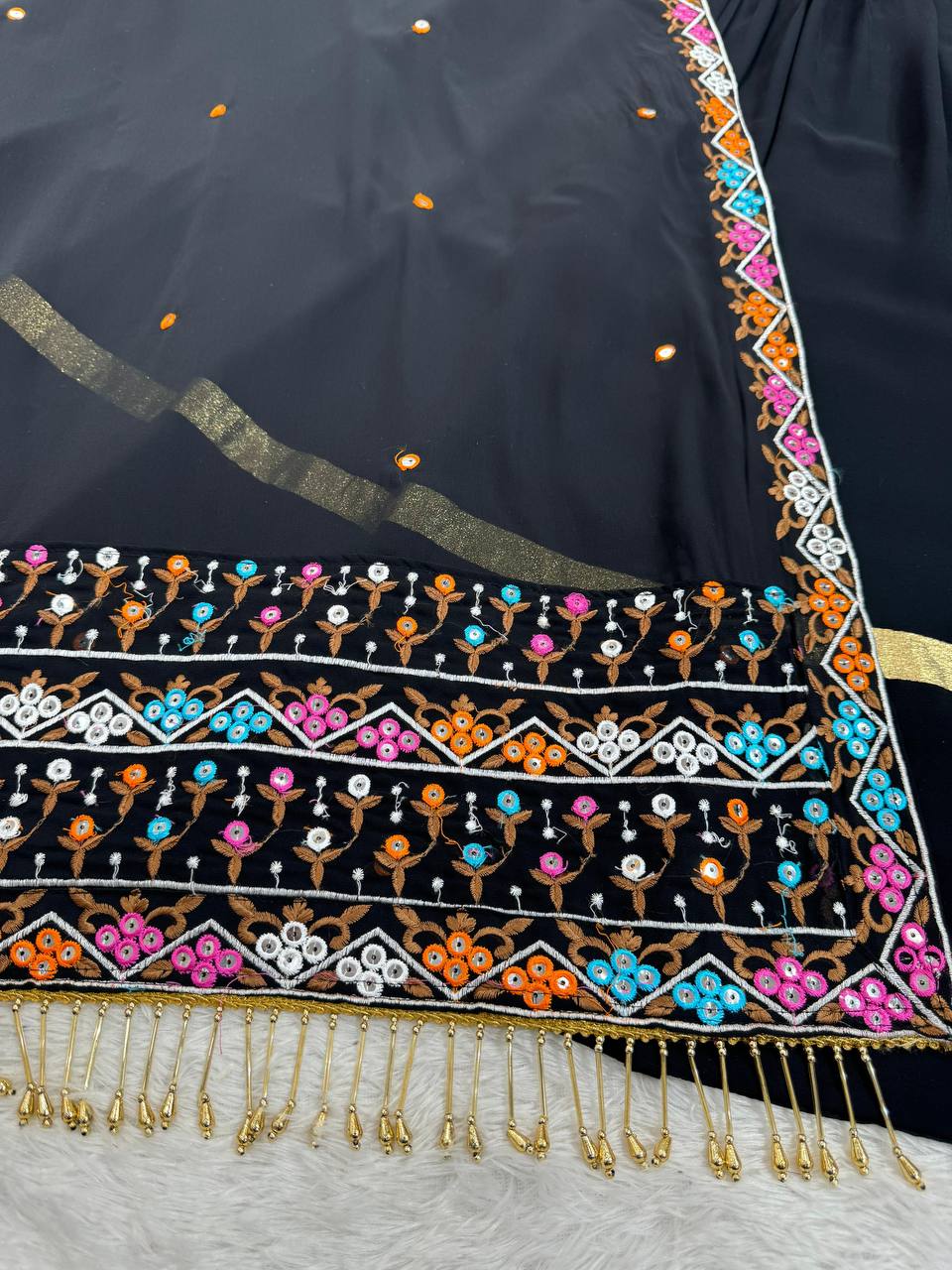 Black Elegant Faux Georgette Semi-Stitched Lehenga Choli Set with Dupatta