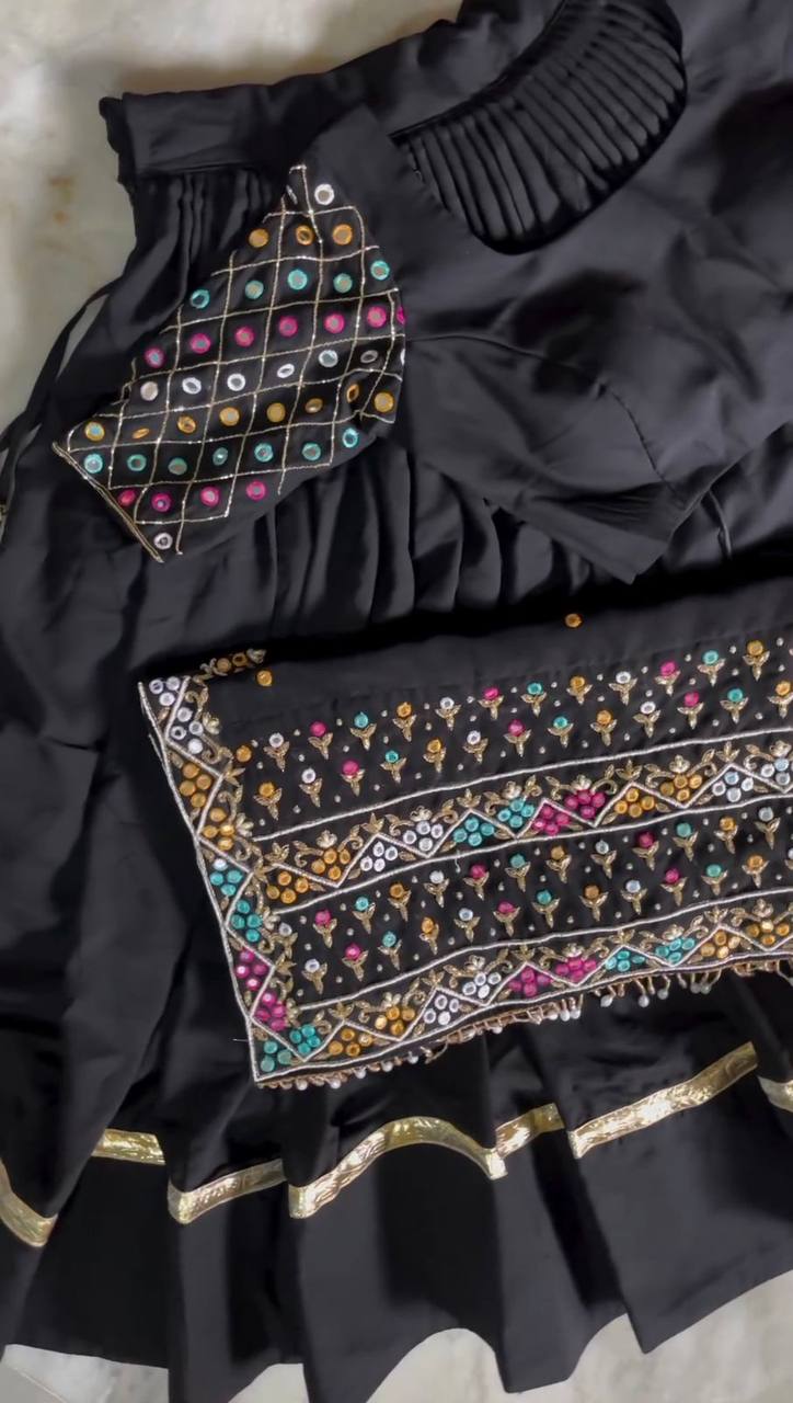 Black Elegant Faux Georgette Semi-Stitched Lehenga Choli Set with Dupatta