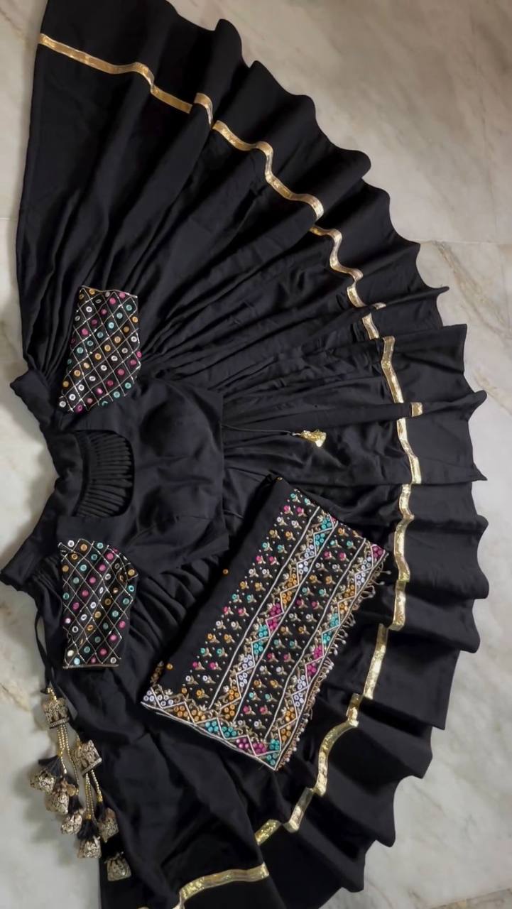 Black Elegant Faux Georgette Semi-Stitched Lehenga Choli Set with Dupatta