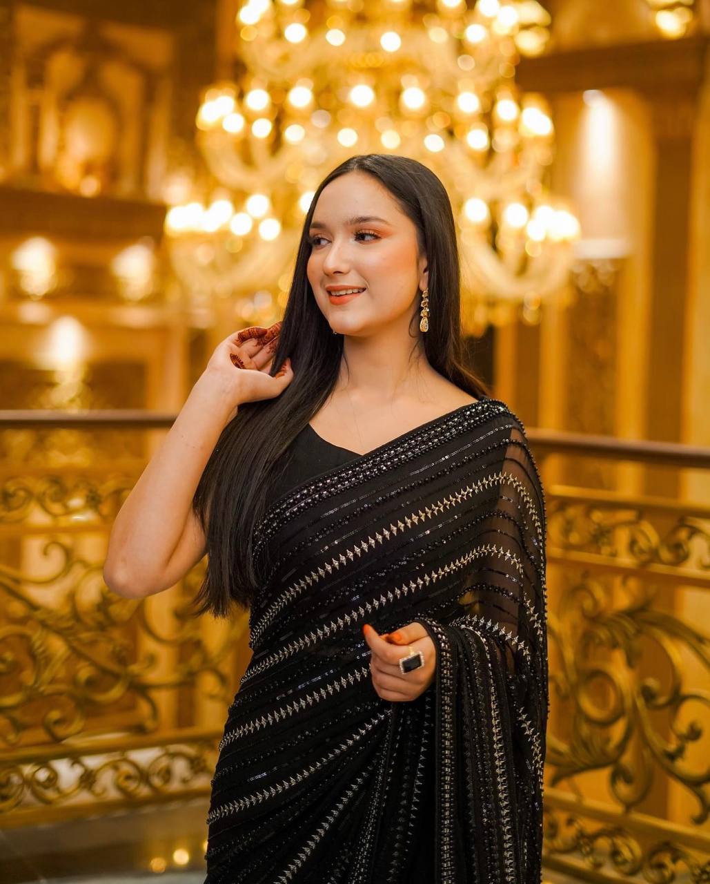Black Elegant Georgette Saree with Sequin & Zari Work – Slay in Style
