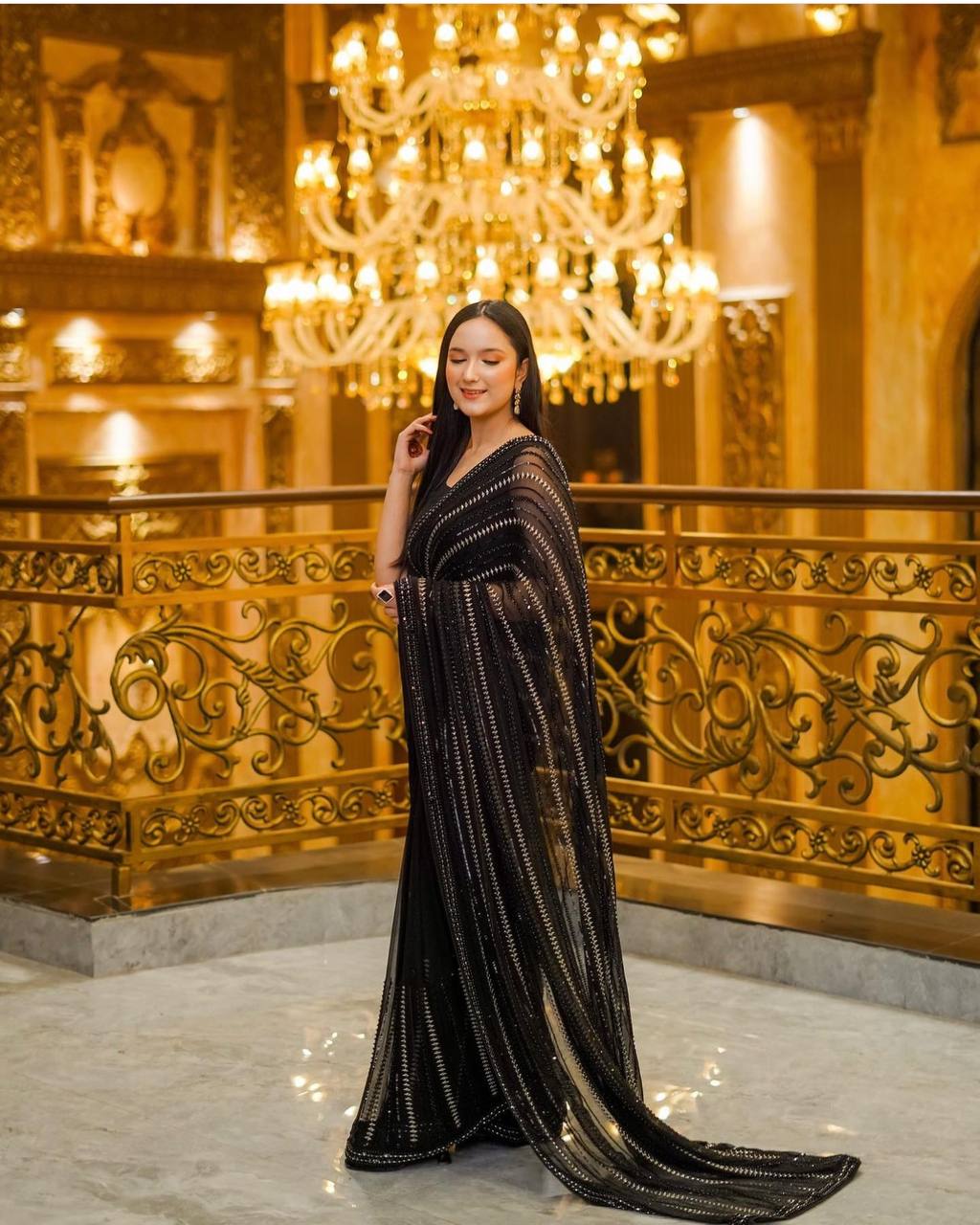 Black Elegant Georgette Saree with Sequin & Zari Work – Slay in Style