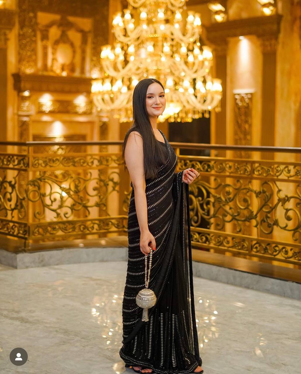 Black Elegant Georgette Saree with Sequin & Zari Work – Slay in Style
