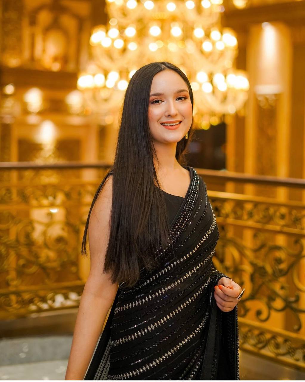 Black Elegant Georgette Saree with Sequin & Zari Work – Slay in Style