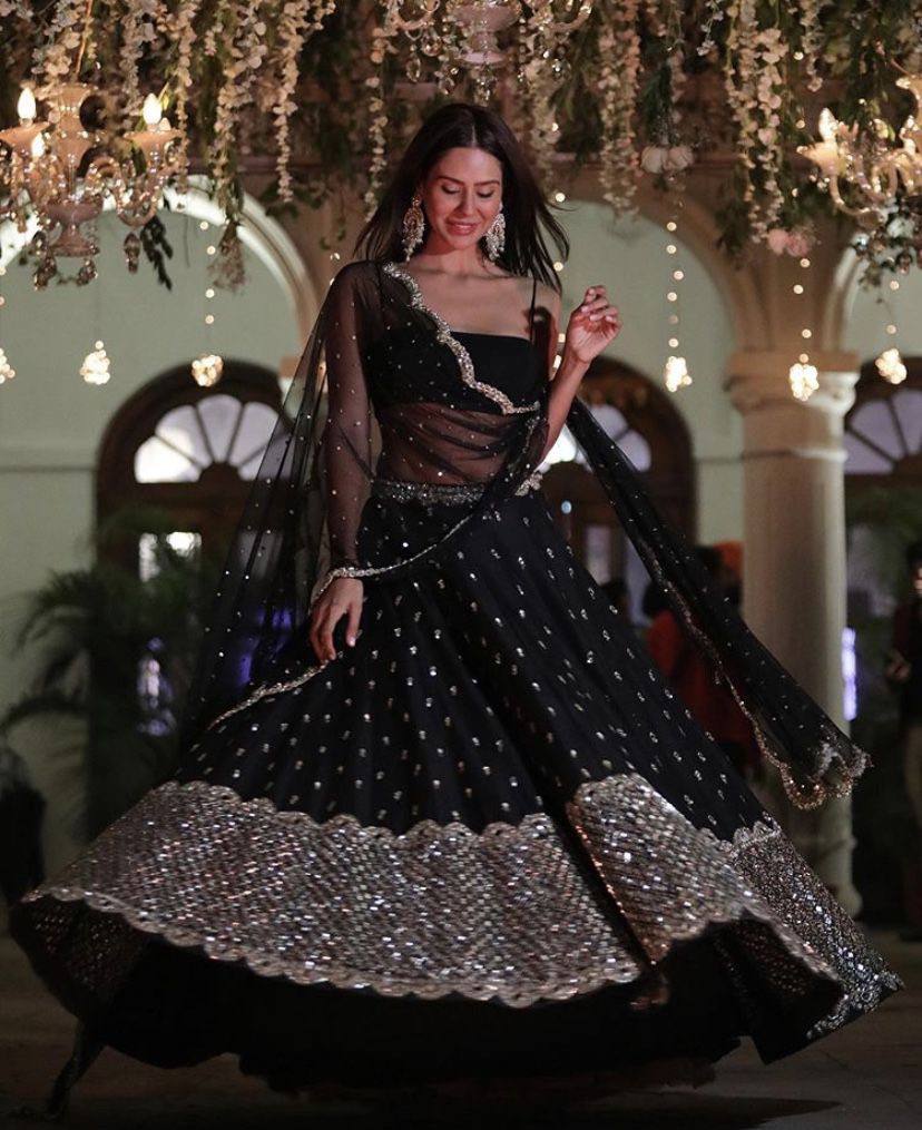 Black Elegant Georgette Sequin Work Lehenga with Banglori Satin Blouse & Net Dupatta