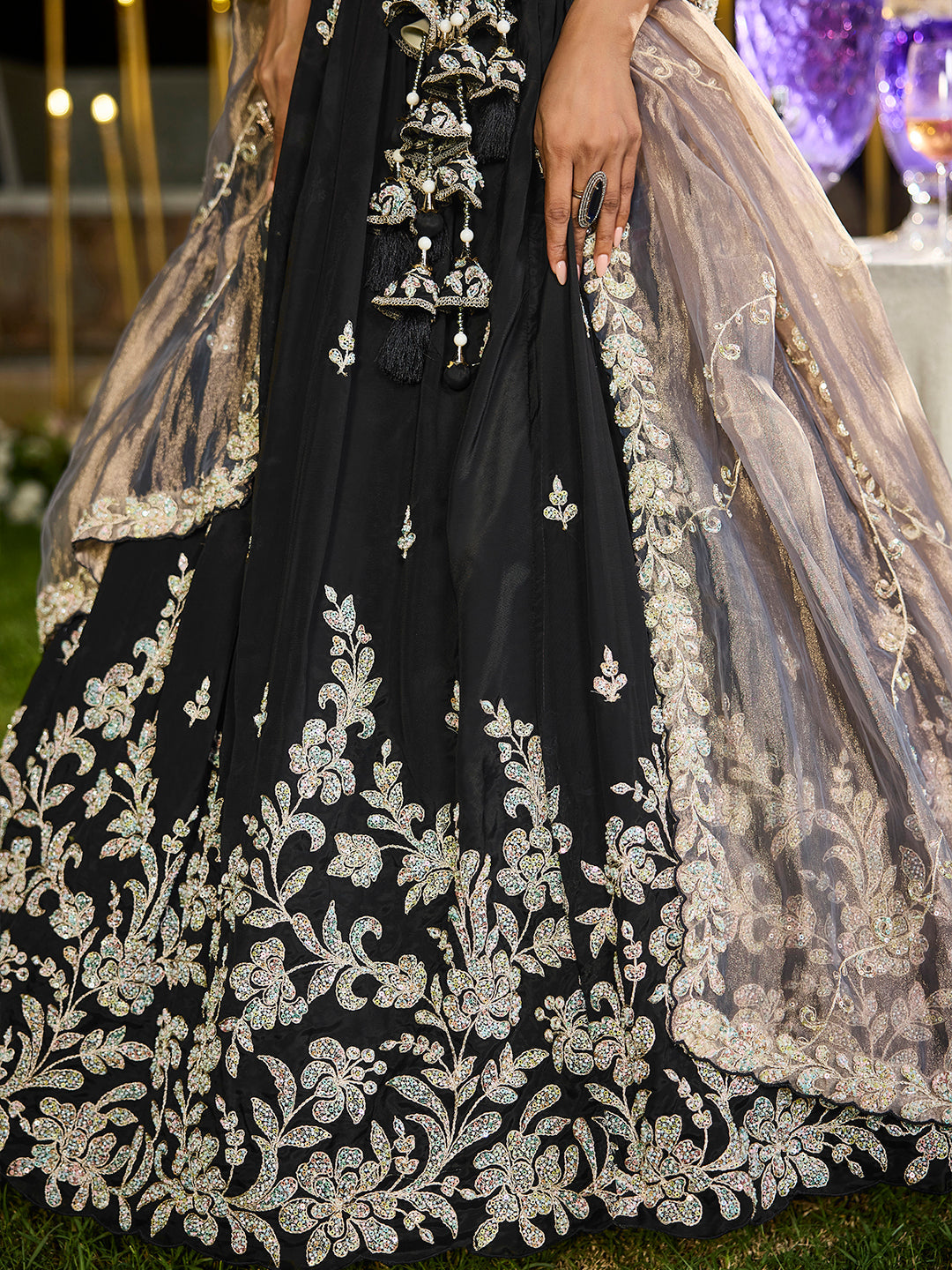 Black Elegant Satin Silk Sequin Embroidered Lehenga Choli with Dupatta – 3.5 Meter Flair, Fully Stitched