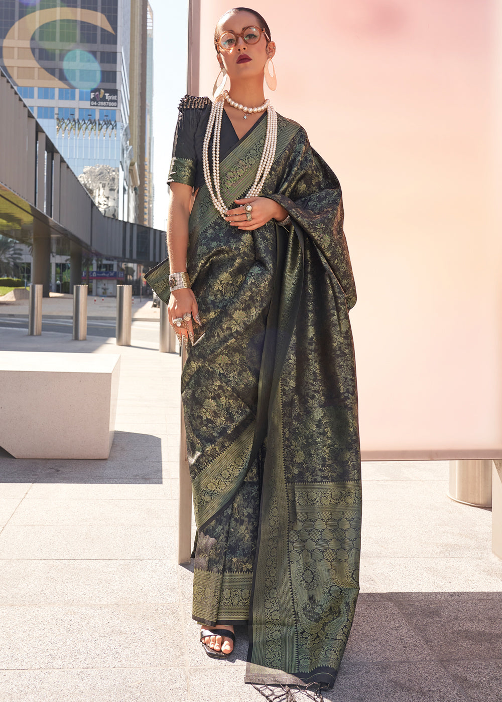 Black Elegant Soft Banarasi Blended Silk Saree