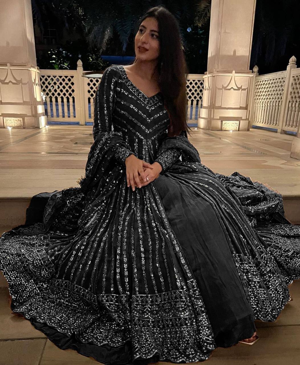 Black Elegant Thread & Sequin Work Lehenga Choli Set