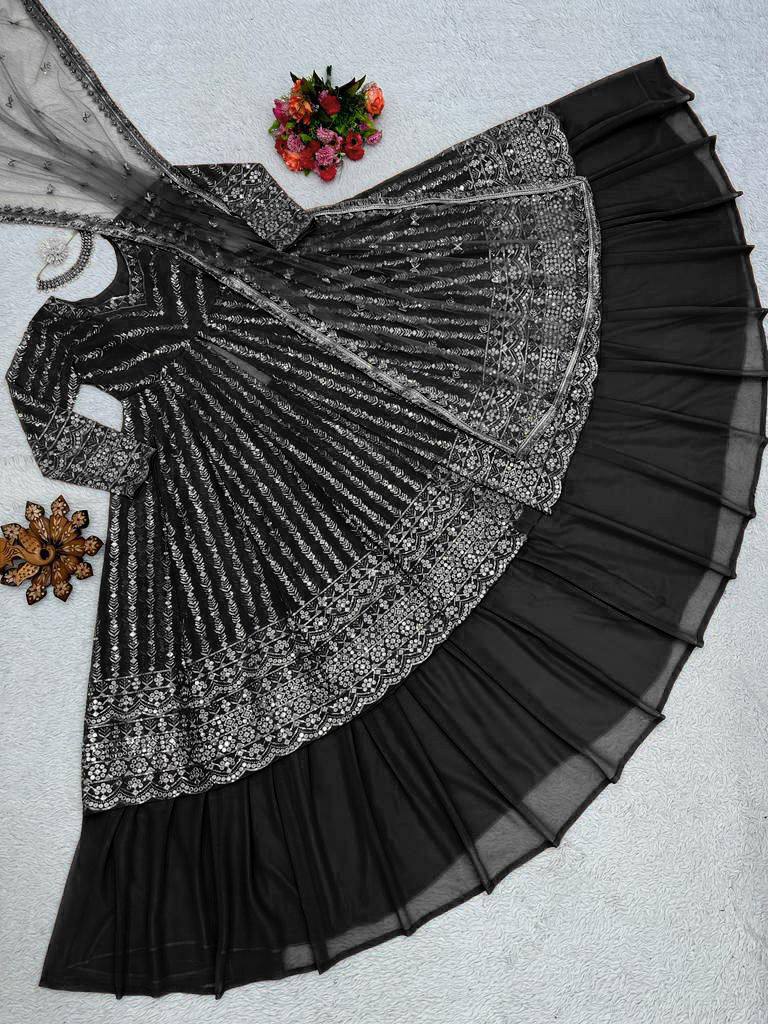 Black Elegant Thread & Sequin Work Lehenga Choli Set