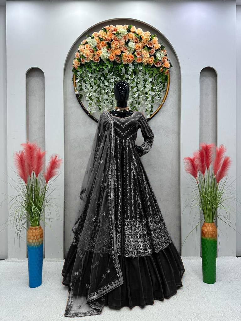 Black Elegant Thread & Sequin Work Lehenga Choli Set