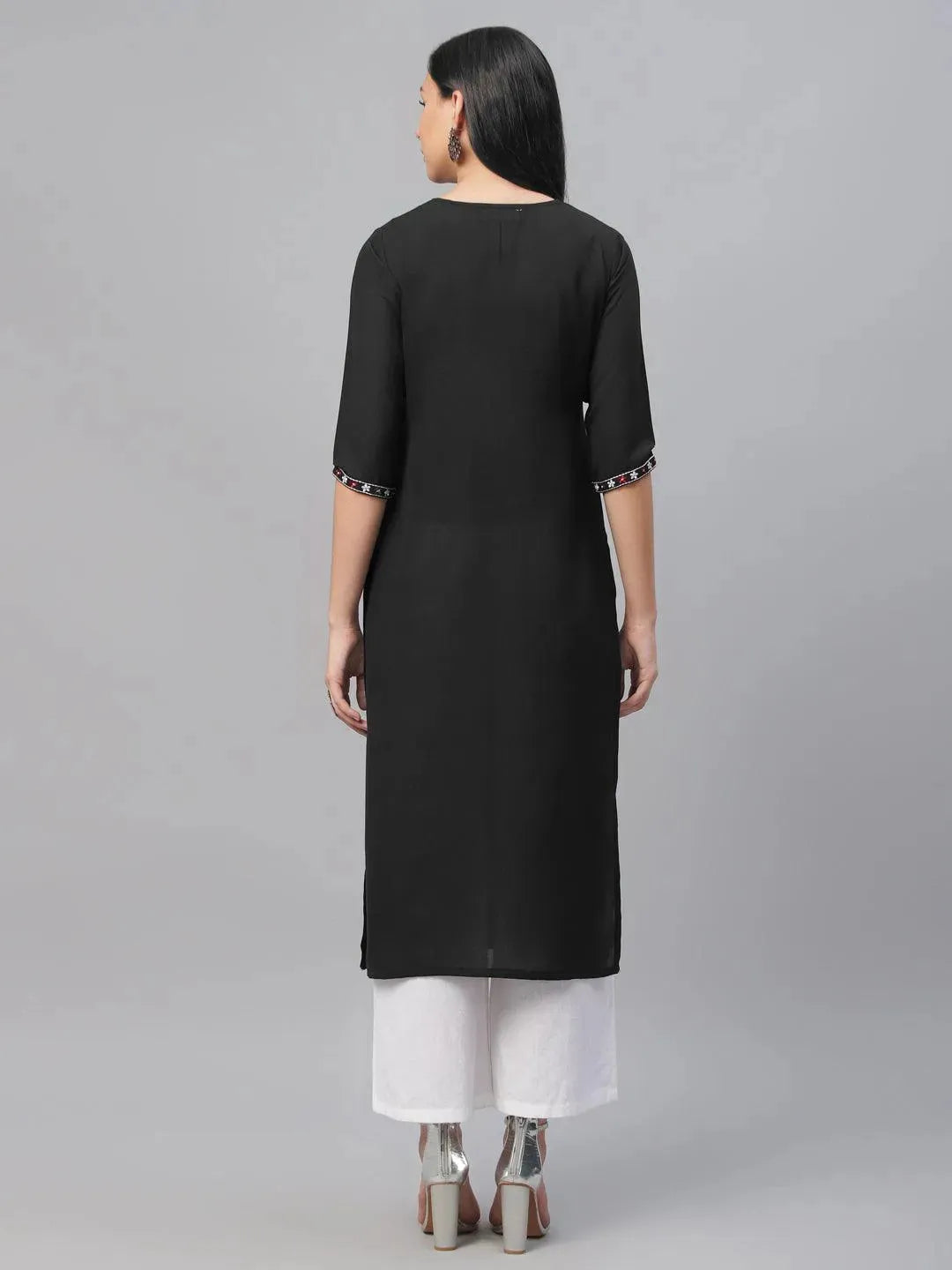 Anouk Black Embroidered Cotton Kurta