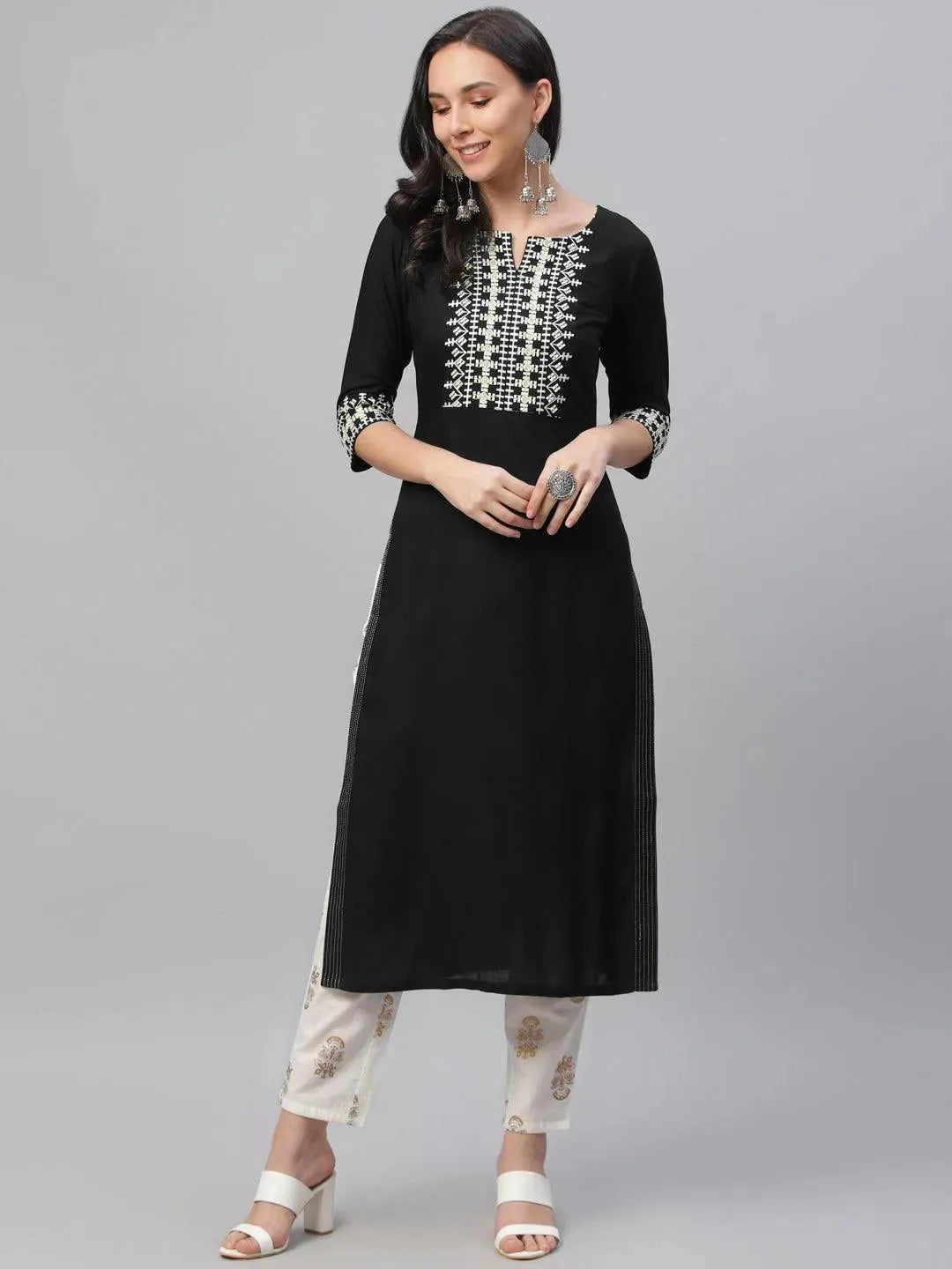 Anouk Black Embroidered Rayon Kurta