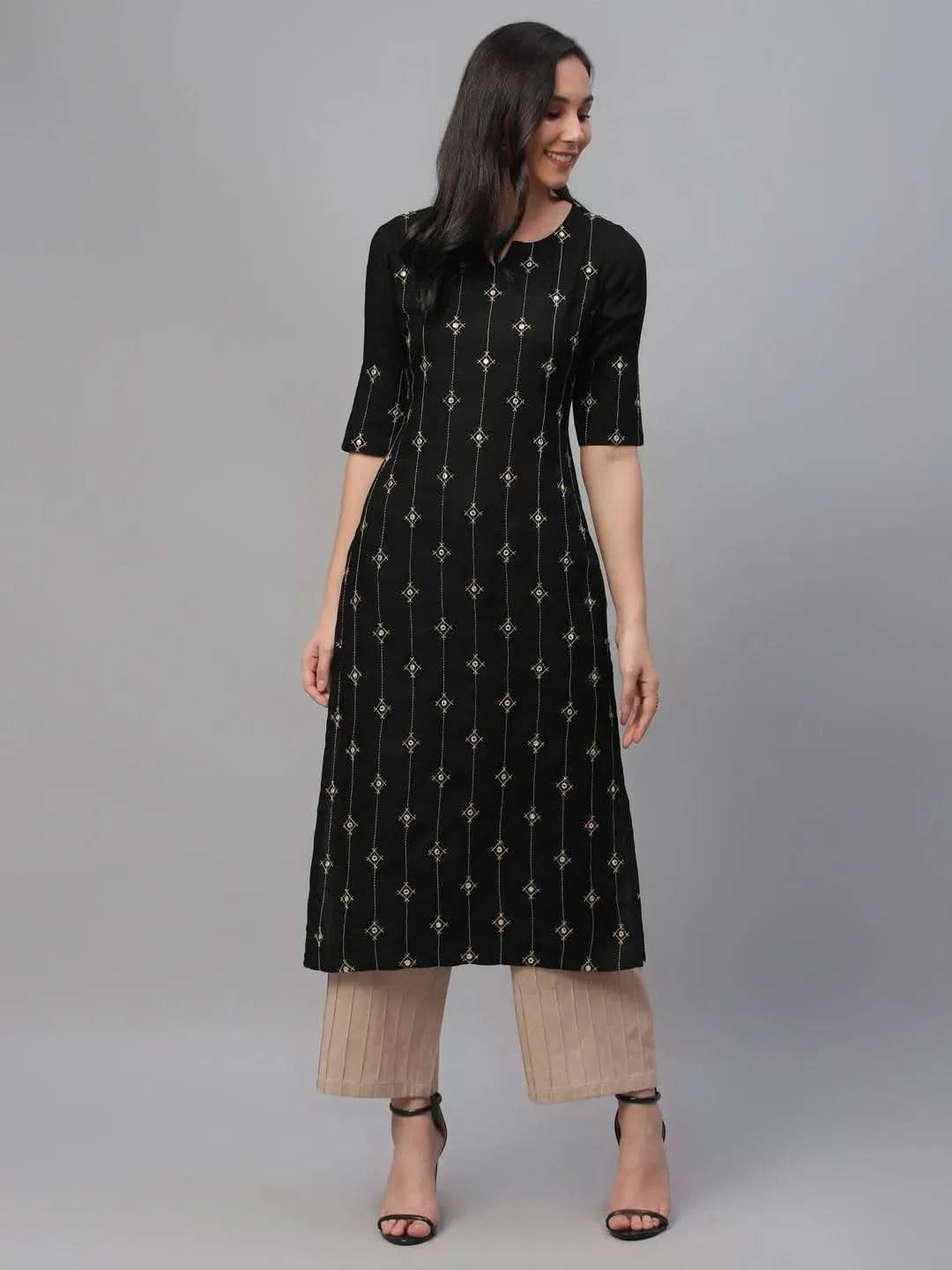 Anouk Black Embroidered Rayon Kurta