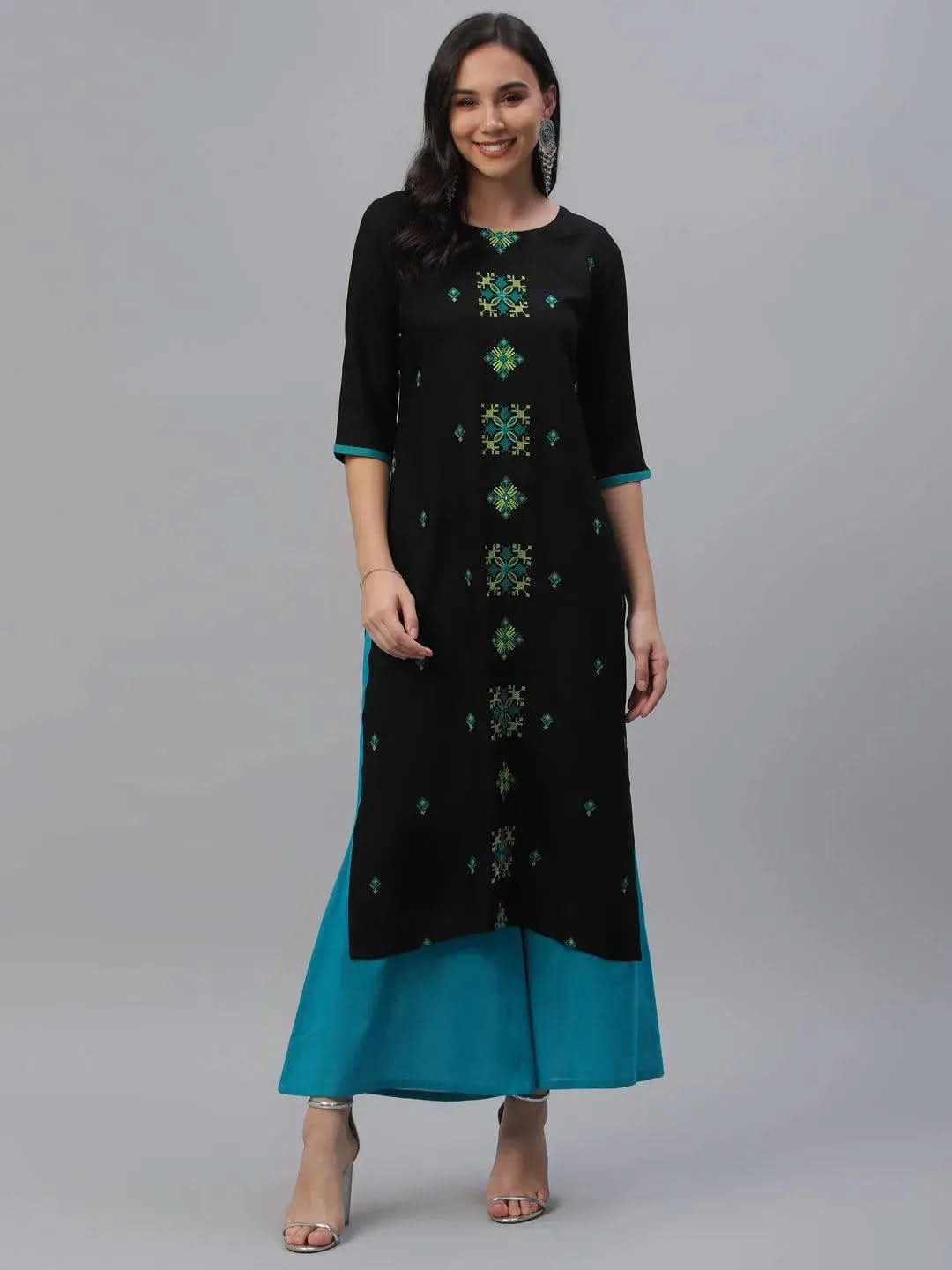 Anouk Black Embroidered Rayon Kurta