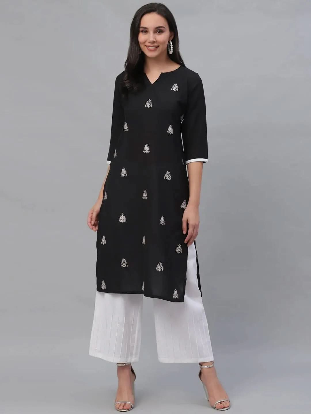 Anouk Black Embroidered Rayon Kurta