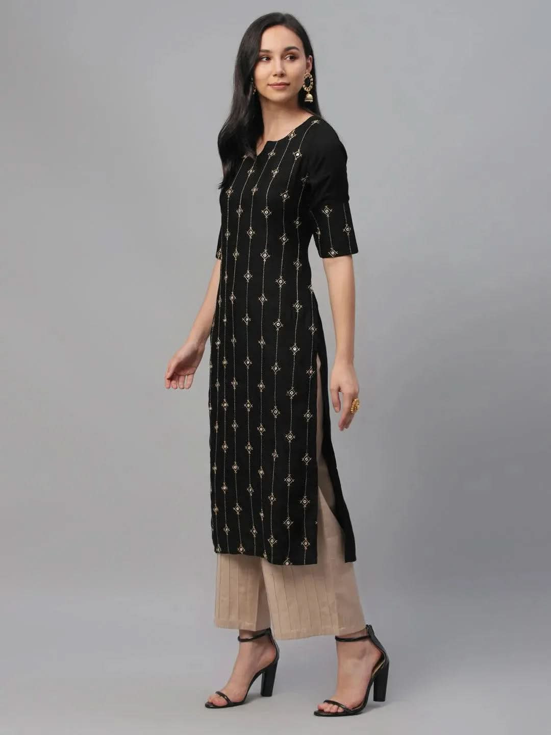 Anouk Black Embroidered Rayon Kurta