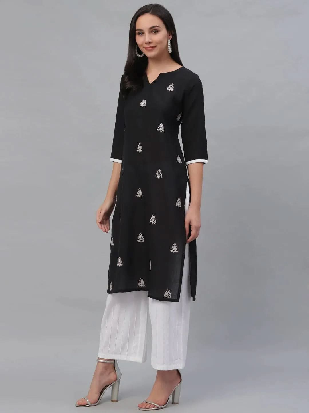 Anouk Black Embroidered Rayon Kurta