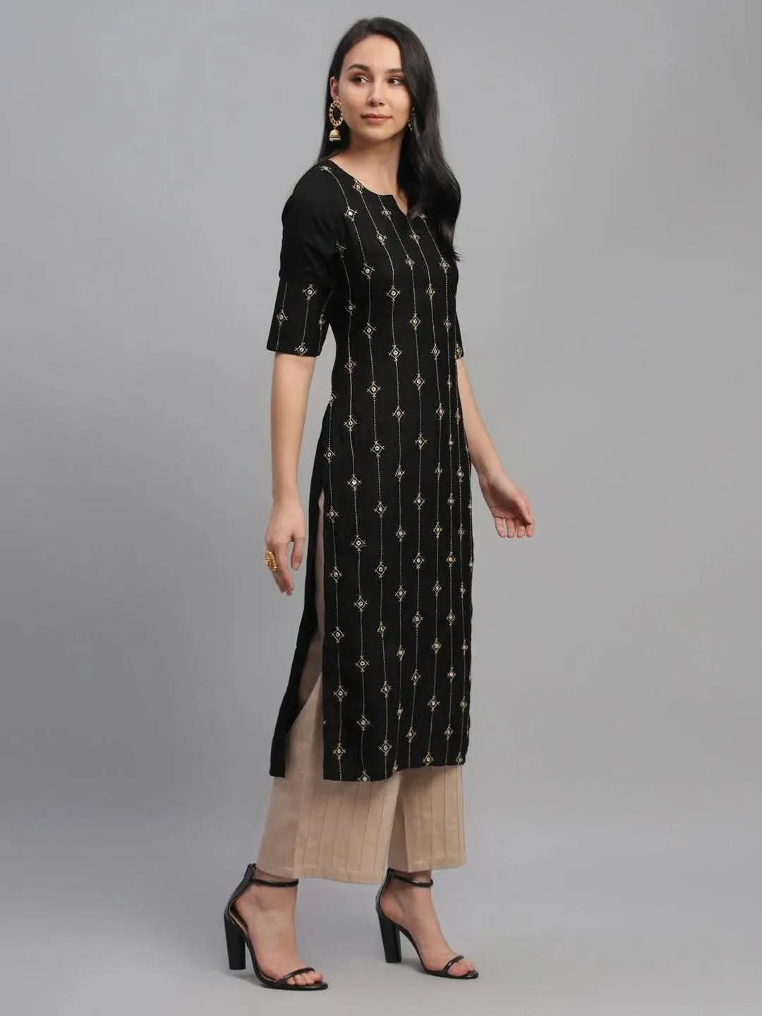 Anouk Black Embroidered Rayon Kurta