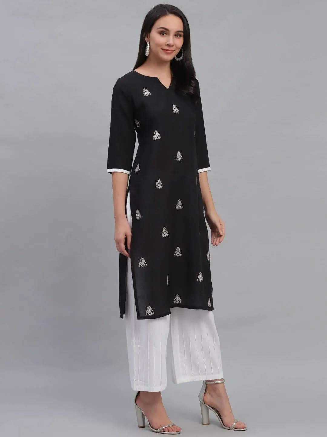Anouk Black Embroidered Rayon Kurta