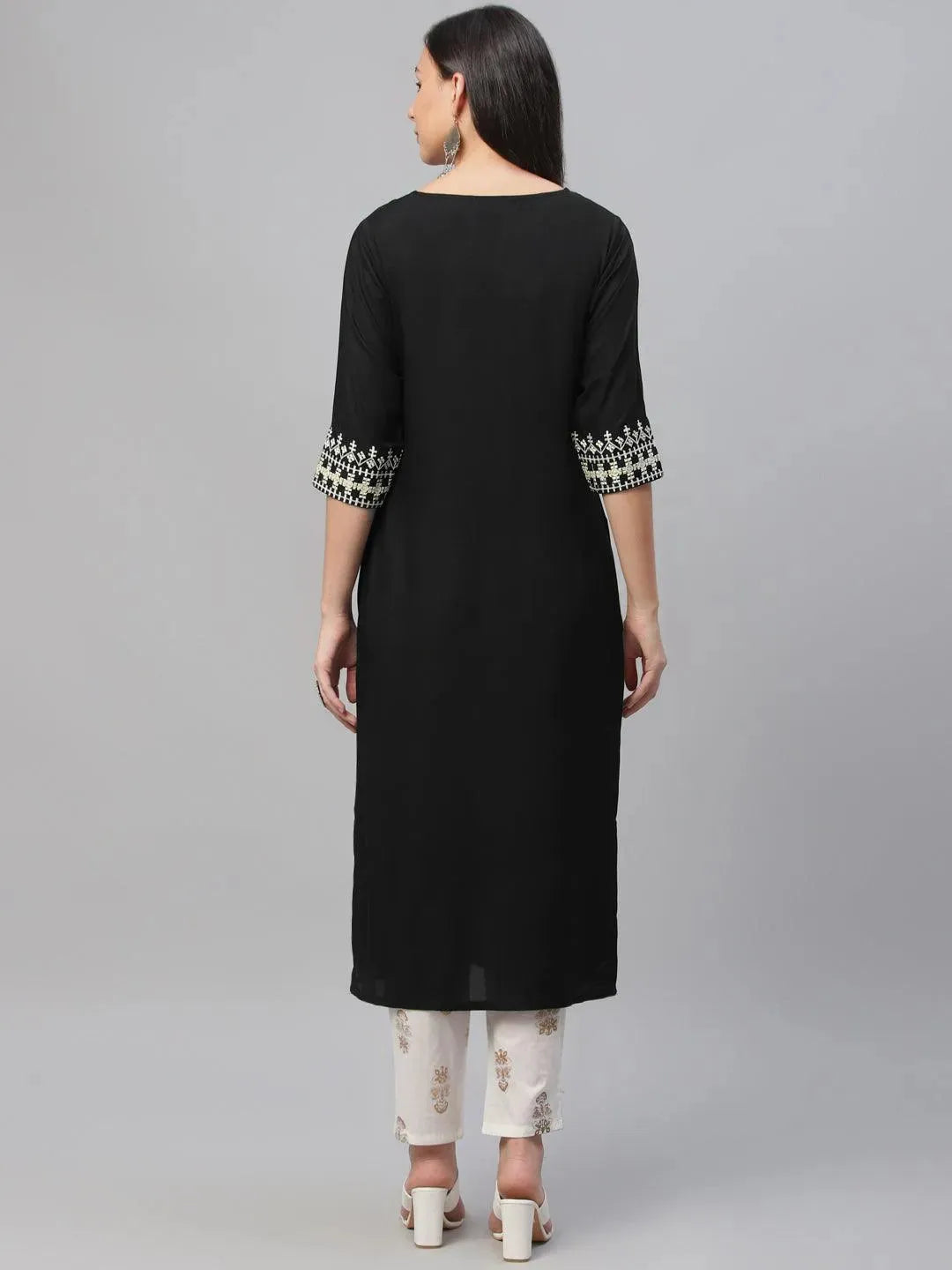 Anouk Black Embroidered Rayon Kurta