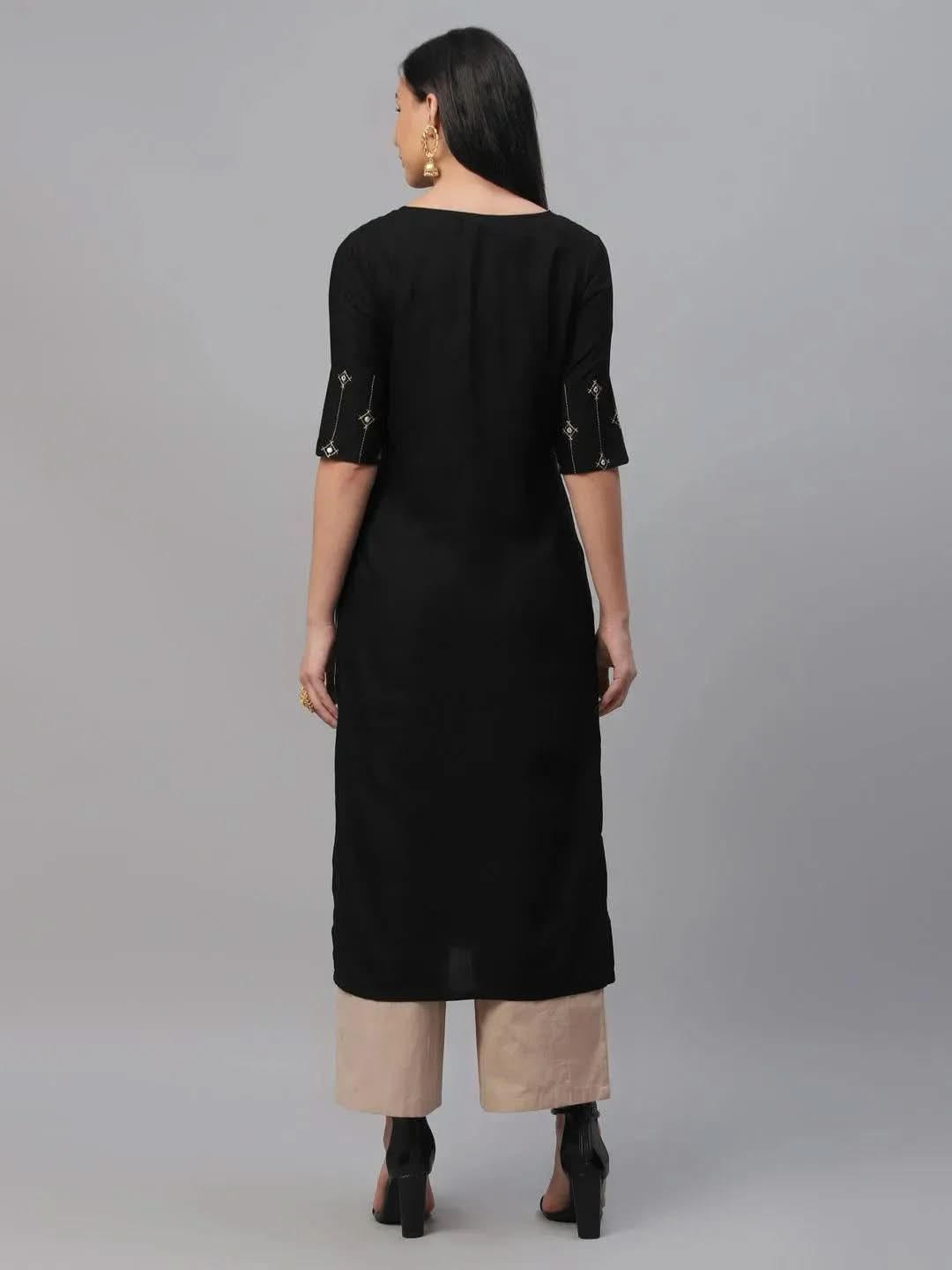 Anouk Black Embroidered Rayon Kurta