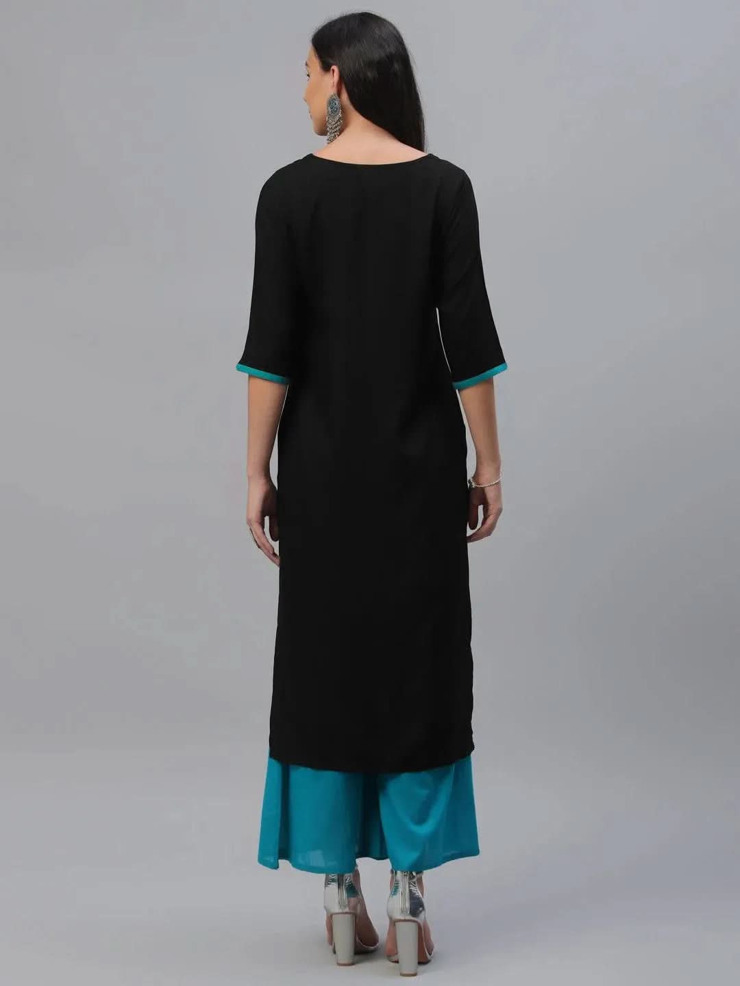 Anouk Black Embroidered Rayon Kurta