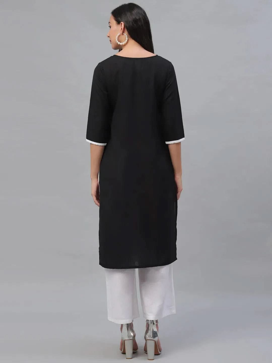 Anouk Black Embroidered Rayon Kurta