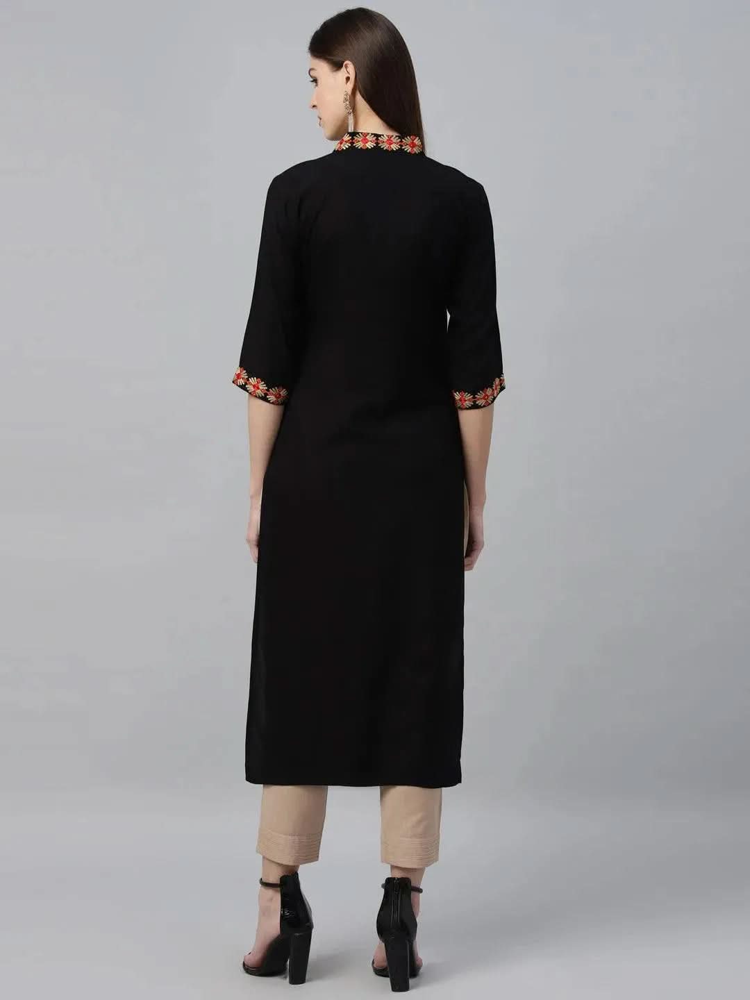 Anouk Black Embroidered Rayon Kurta