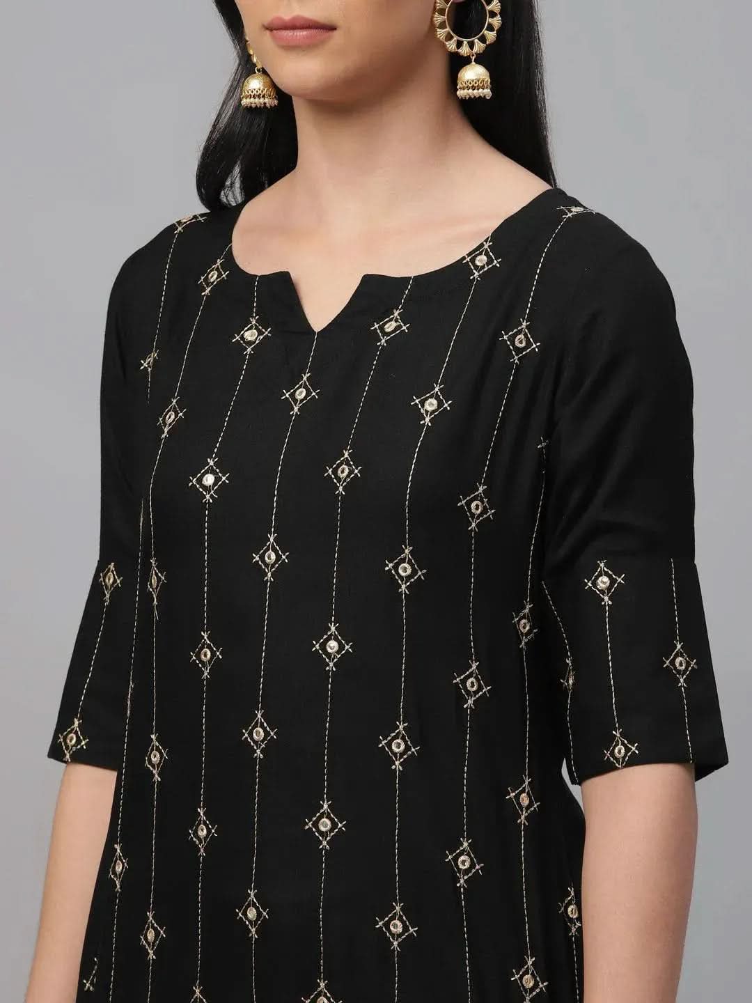 Anouk Black Embroidered Rayon Kurta