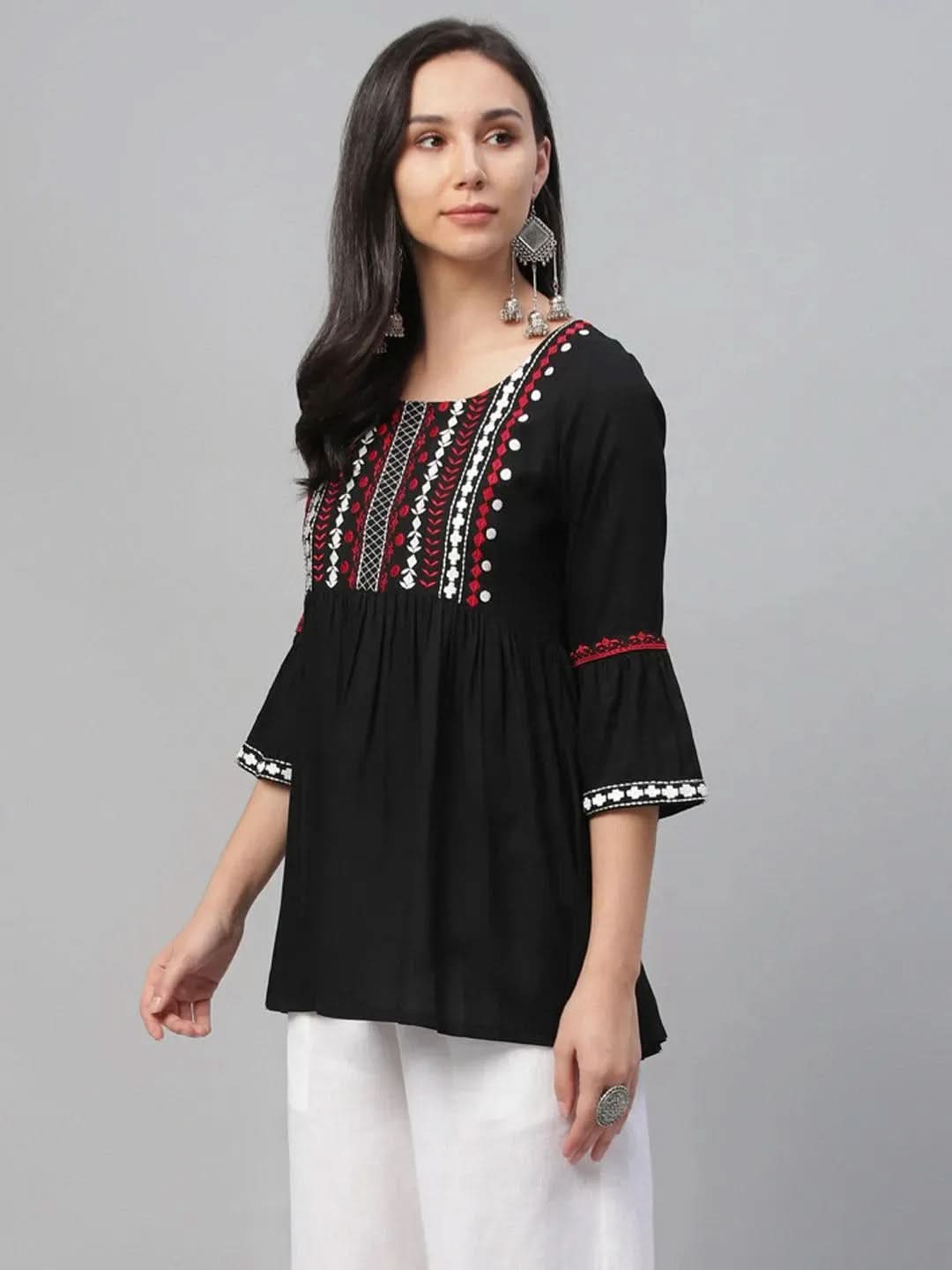 Anouk Black Embroidered Rayon Kurti