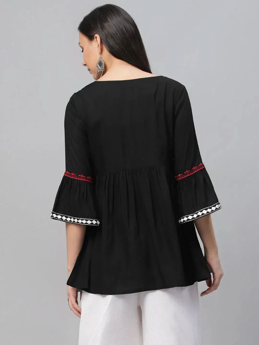 Anouk Black Embroidered Rayon Kurti