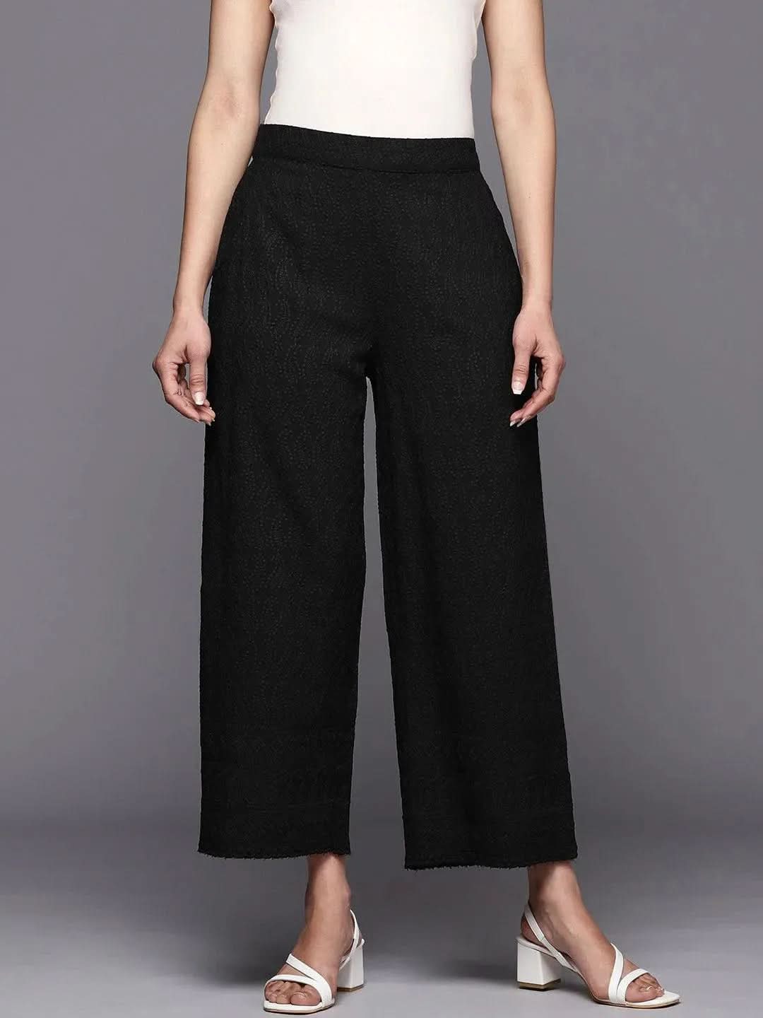 Anouk Black Embroidered Rayon Palazzos