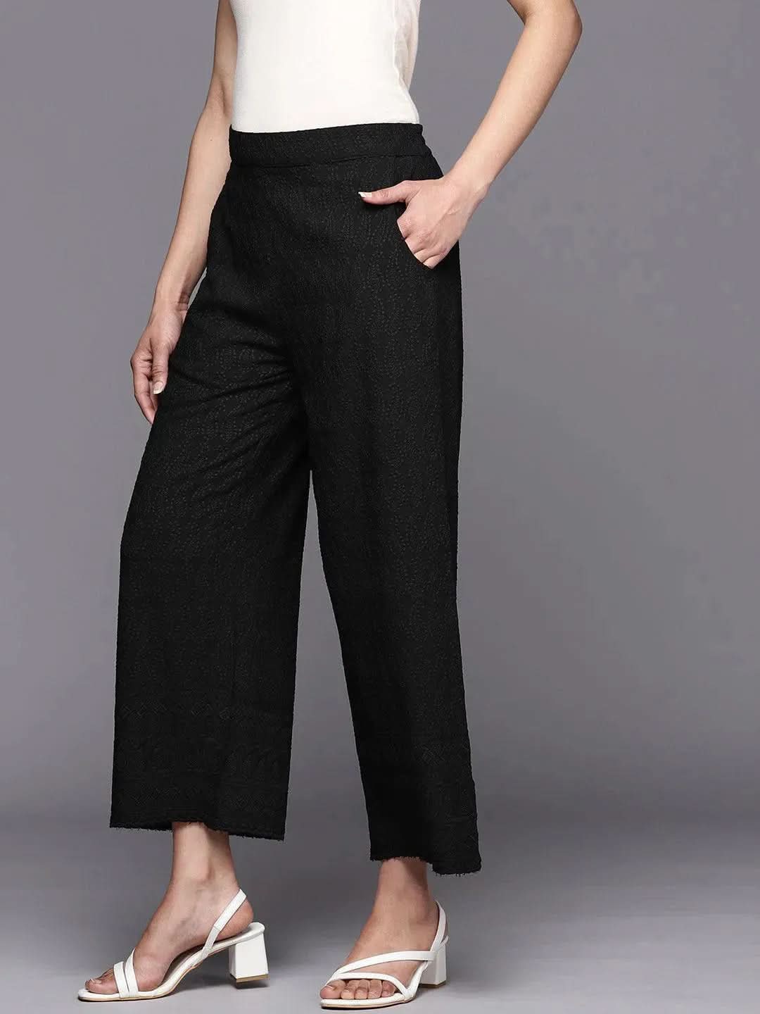 Anouk Black Embroidered Rayon Palazzos